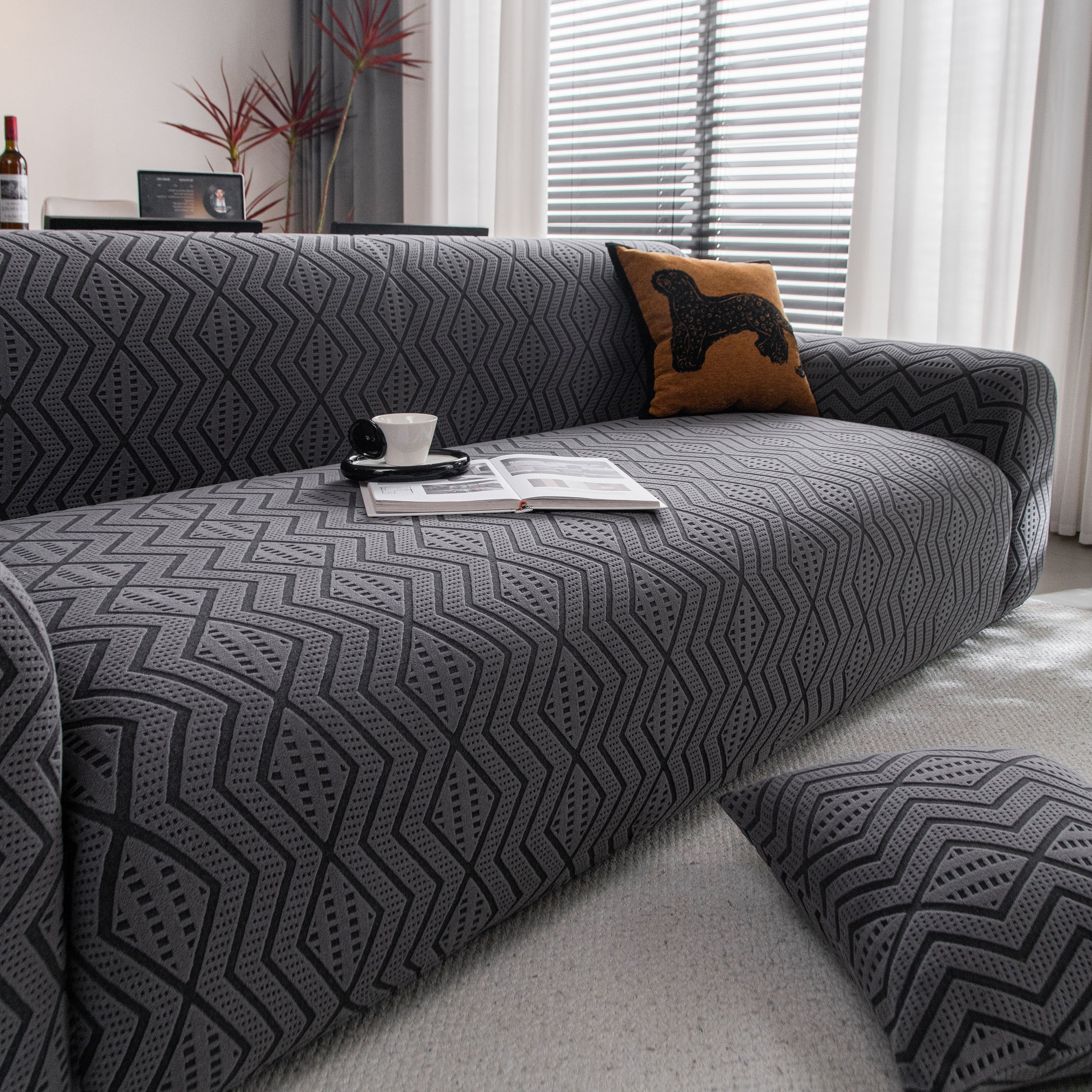 Modern Geometric Jacquard Sofa Slipcover, High Stretch 1-Piece Textured Couch Cover - Image 58