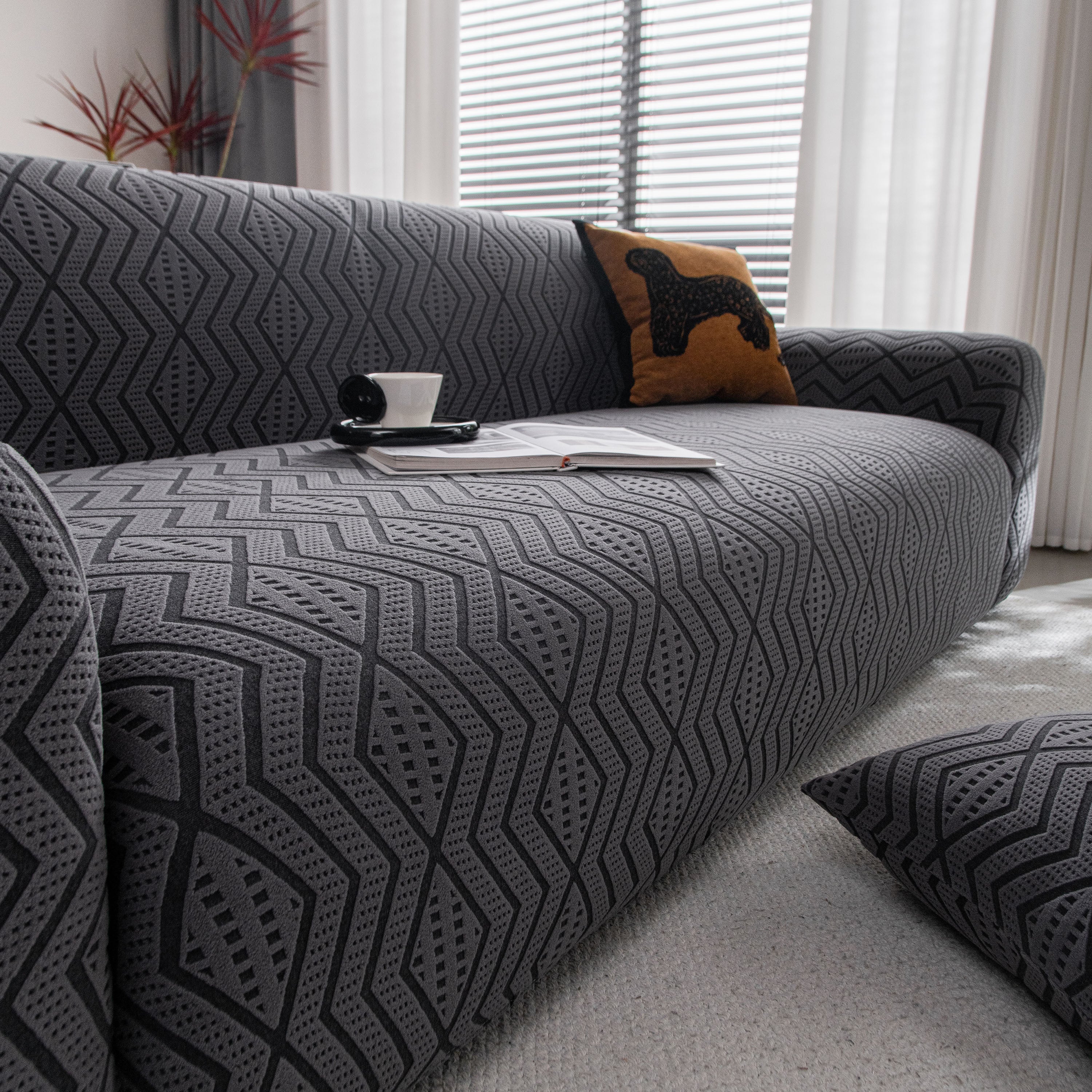 Modern Geometric Jacquard Sofa Slipcover, High Stretch 1-Piece Textured Couch Cover - Image 59
