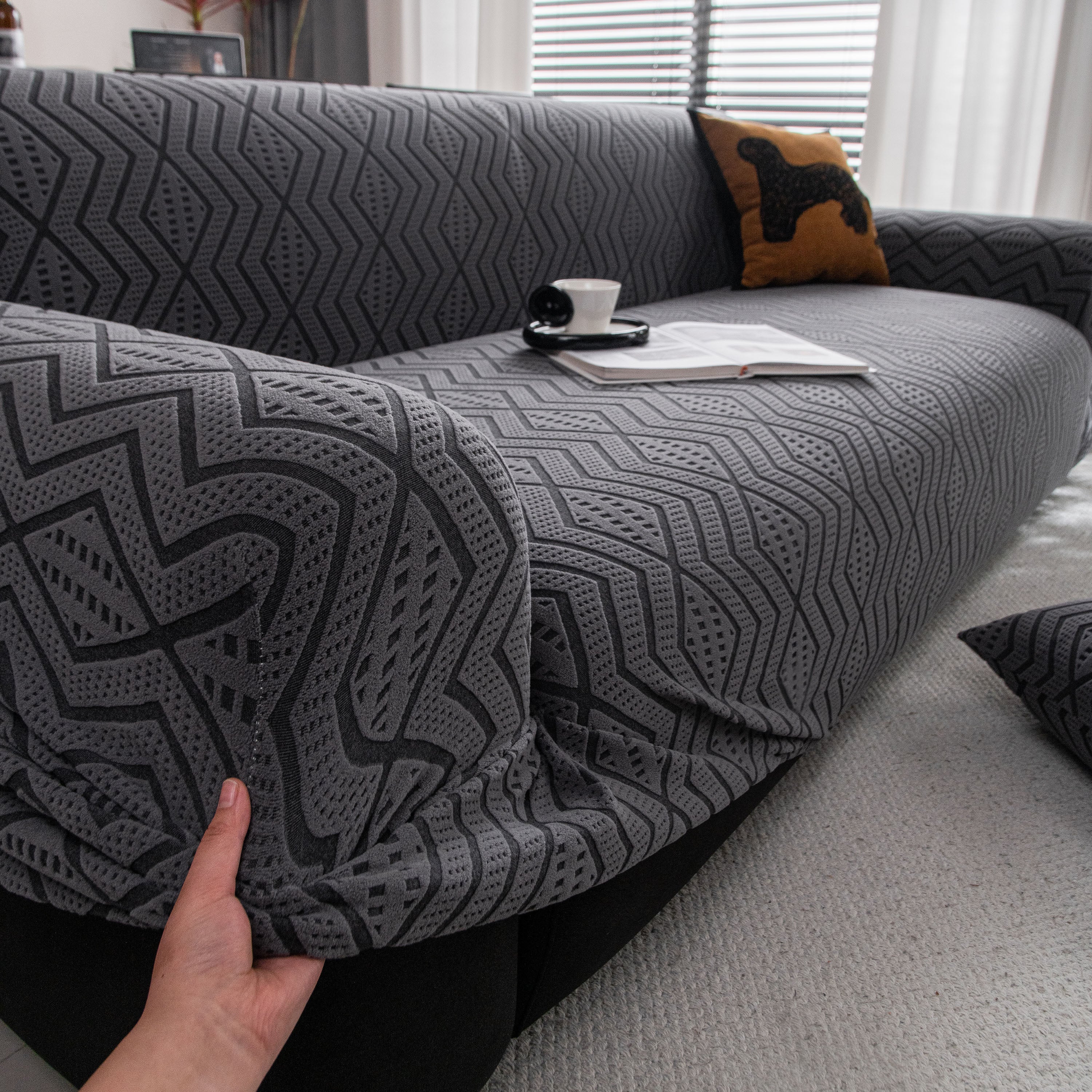Modern Geometric Jacquard Sofa Slipcover, High Stretch 1-Piece Textured Couch Cover - Image 60