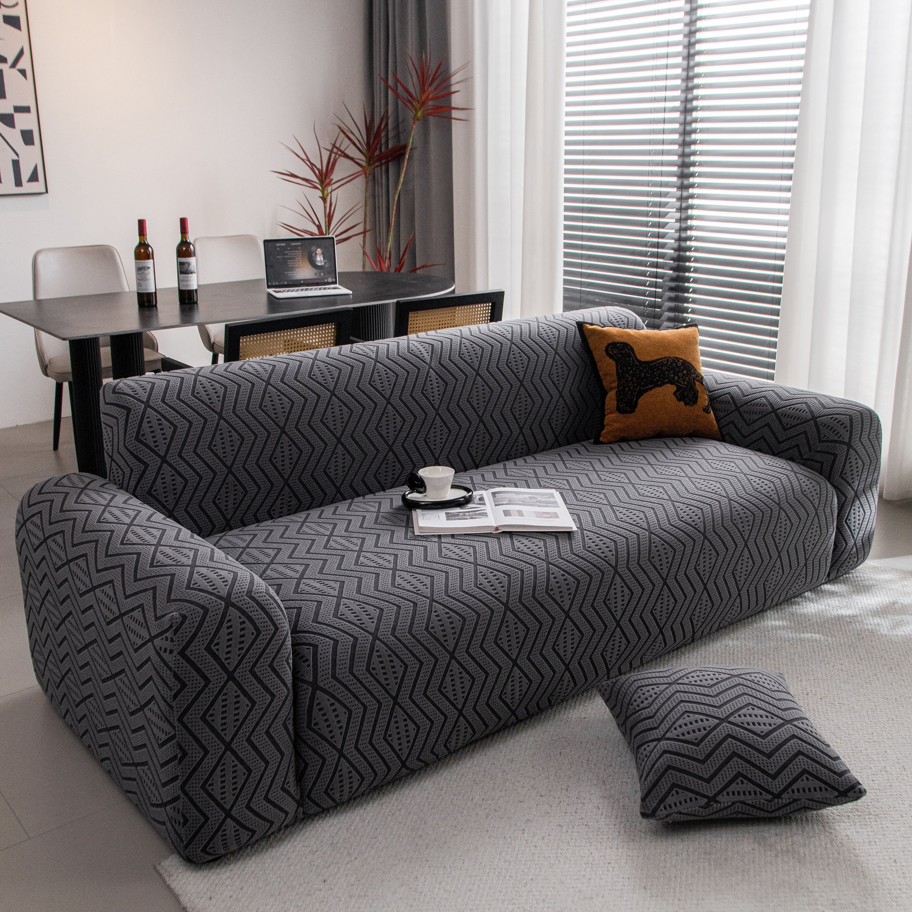 Modern Geometric Jacquard Sofa Slipcover, High Stretch 1-Piece Textured Couch Cover - Image 62