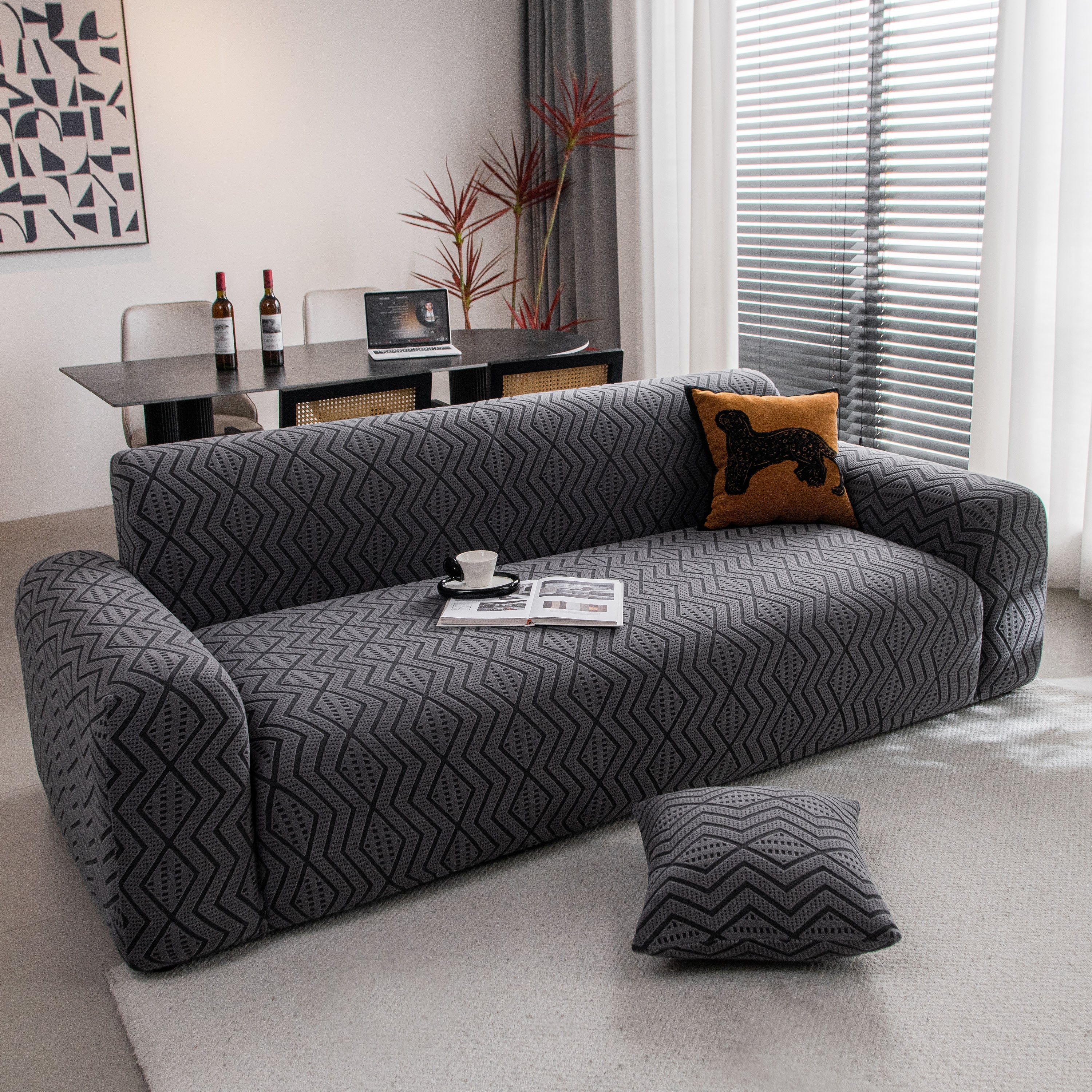 Modern Geometric Jacquard Sofa Slipcover, High Stretch 1-Piece Textured Couch Cover - Image 63