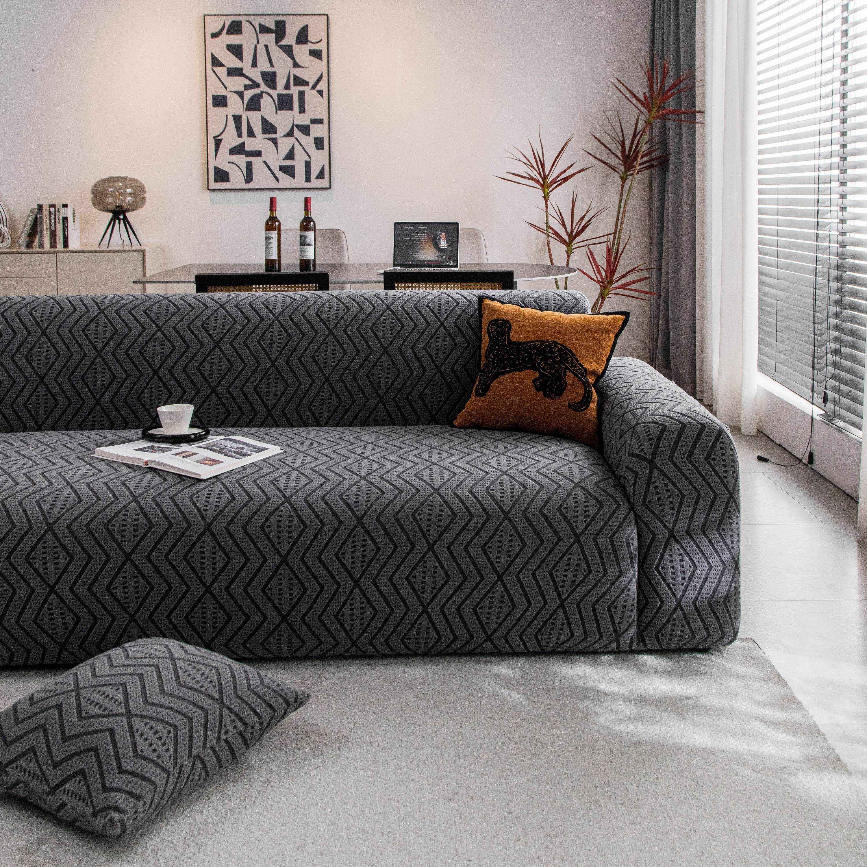 Modern Geometric Jacquard Sofa Slipcover, High Stretch 1-Piece Textured Couch Cover - Image 64