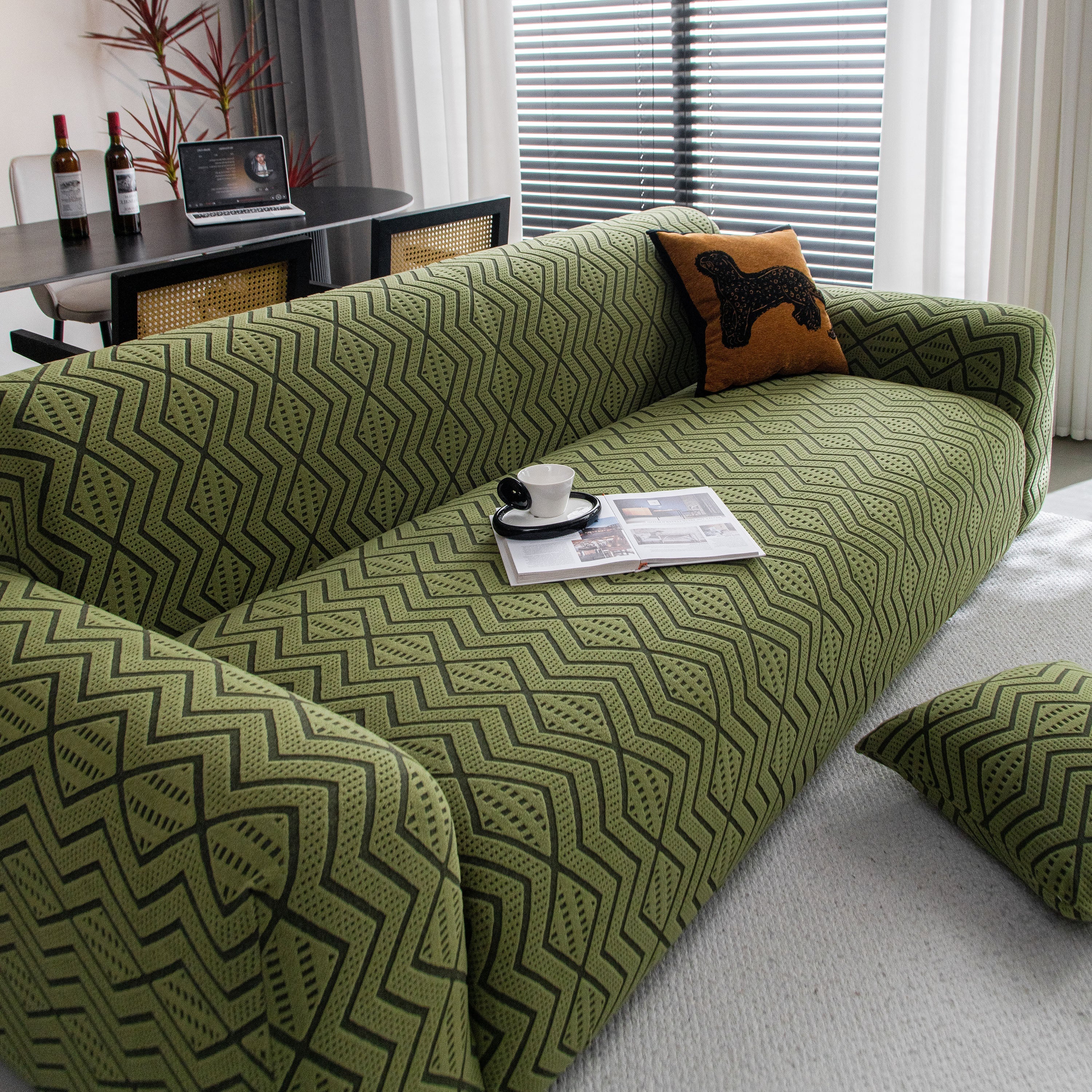 Modern Geometric Jacquard Sofa Slipcover, High Stretch 1-Piece Textured Couch Cover - Image 65