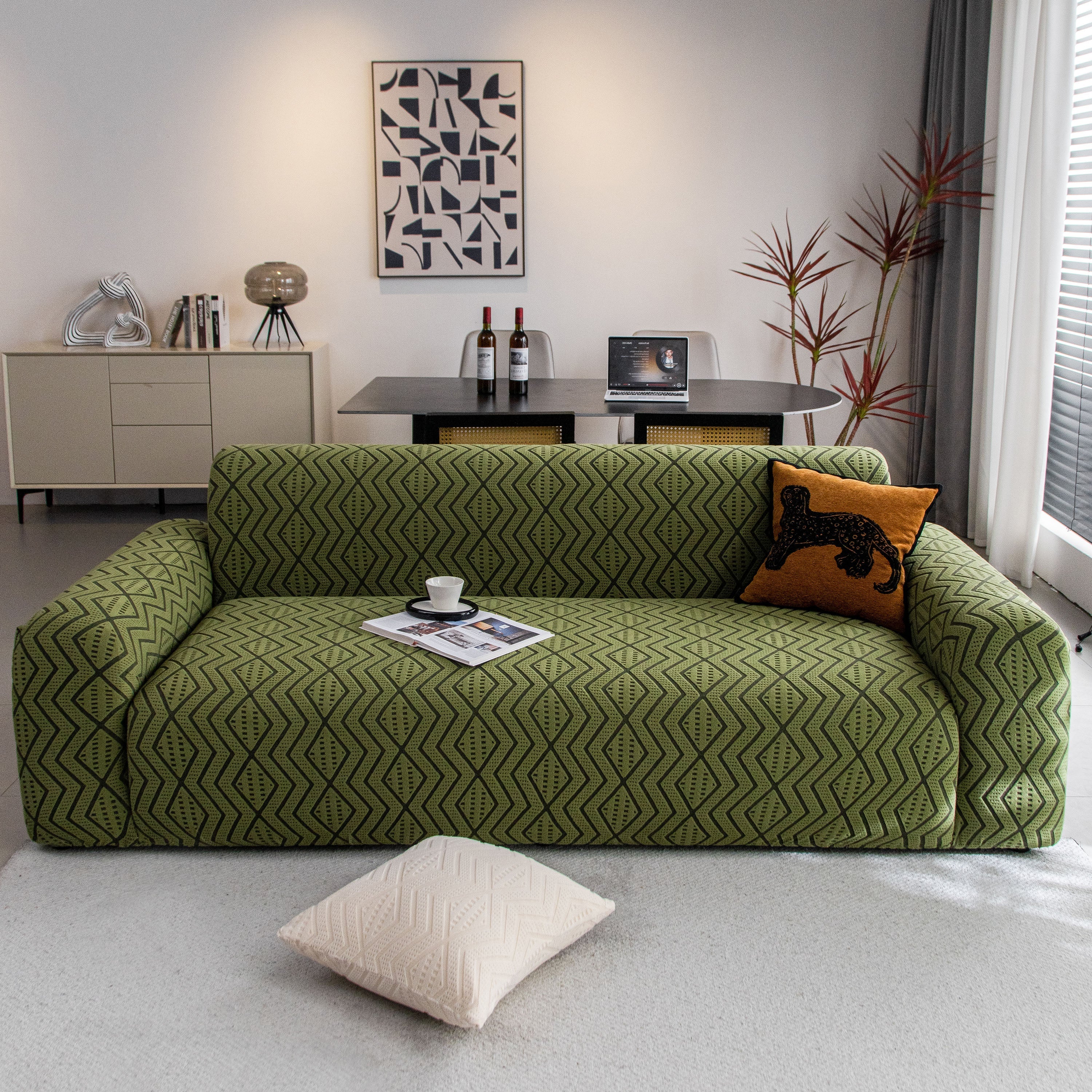 Modern Geometric Jacquard Sofa Slipcover, High Stretch 1-Piece Textured Couch Cover - Image 66
