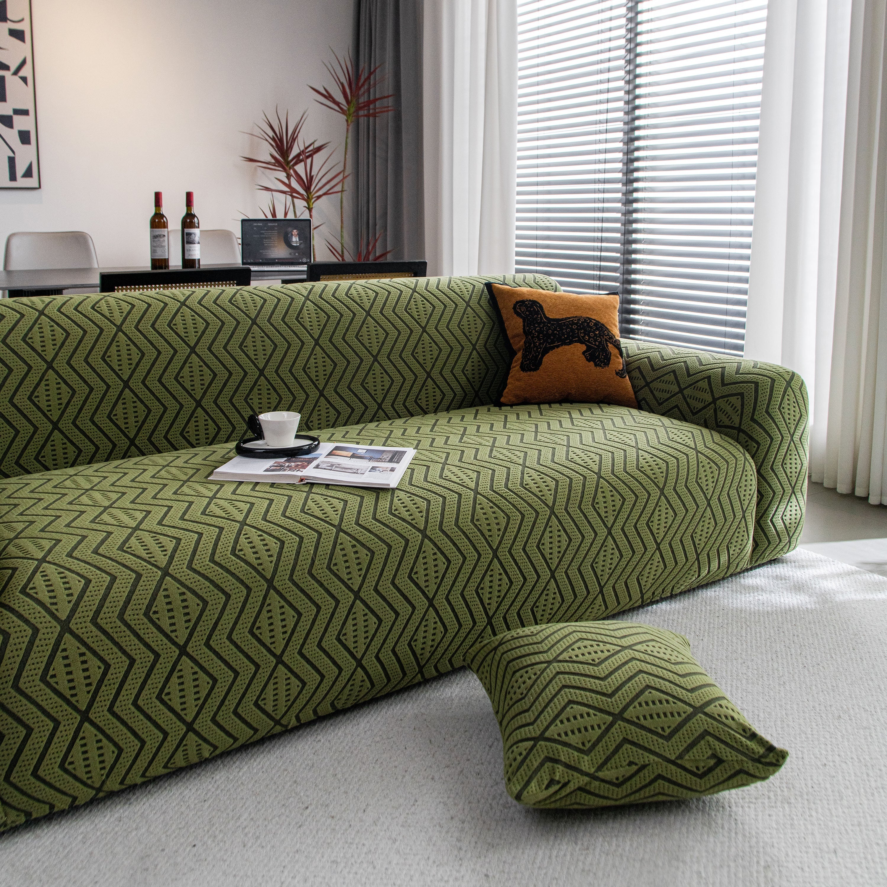 Modern Geometric Jacquard Sofa Slipcover, High Stretch 1-Piece Textured Couch Cover - Image 67
