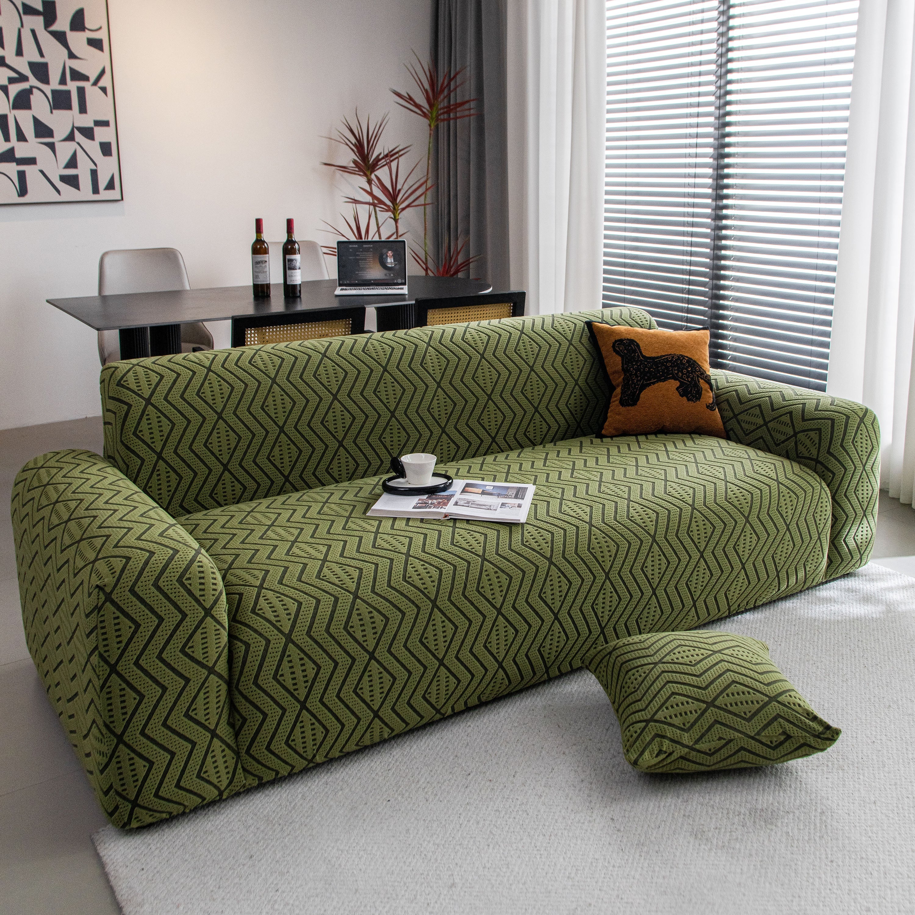 Modern Geometric Jacquard Sofa Slipcover, High Stretch 1-Piece Textured Couch Cover - Image 68