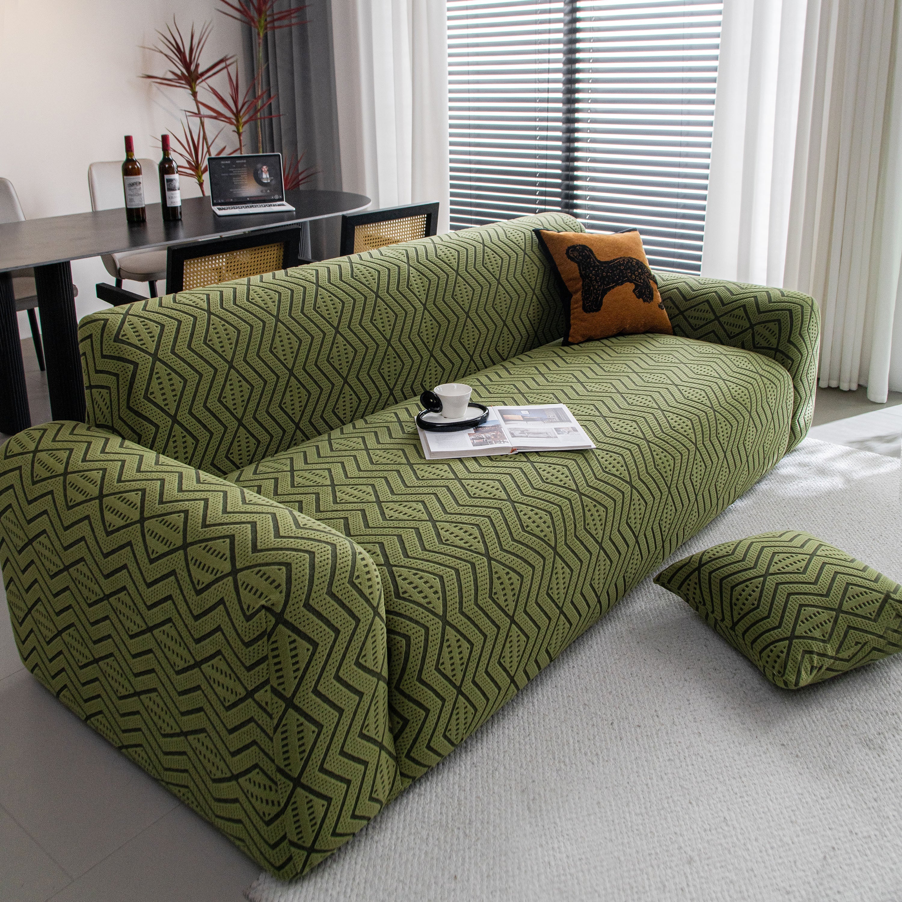 Modern Geometric Jacquard Sofa Slipcover, High Stretch 1-Piece Textured Couch Cover - Image 69