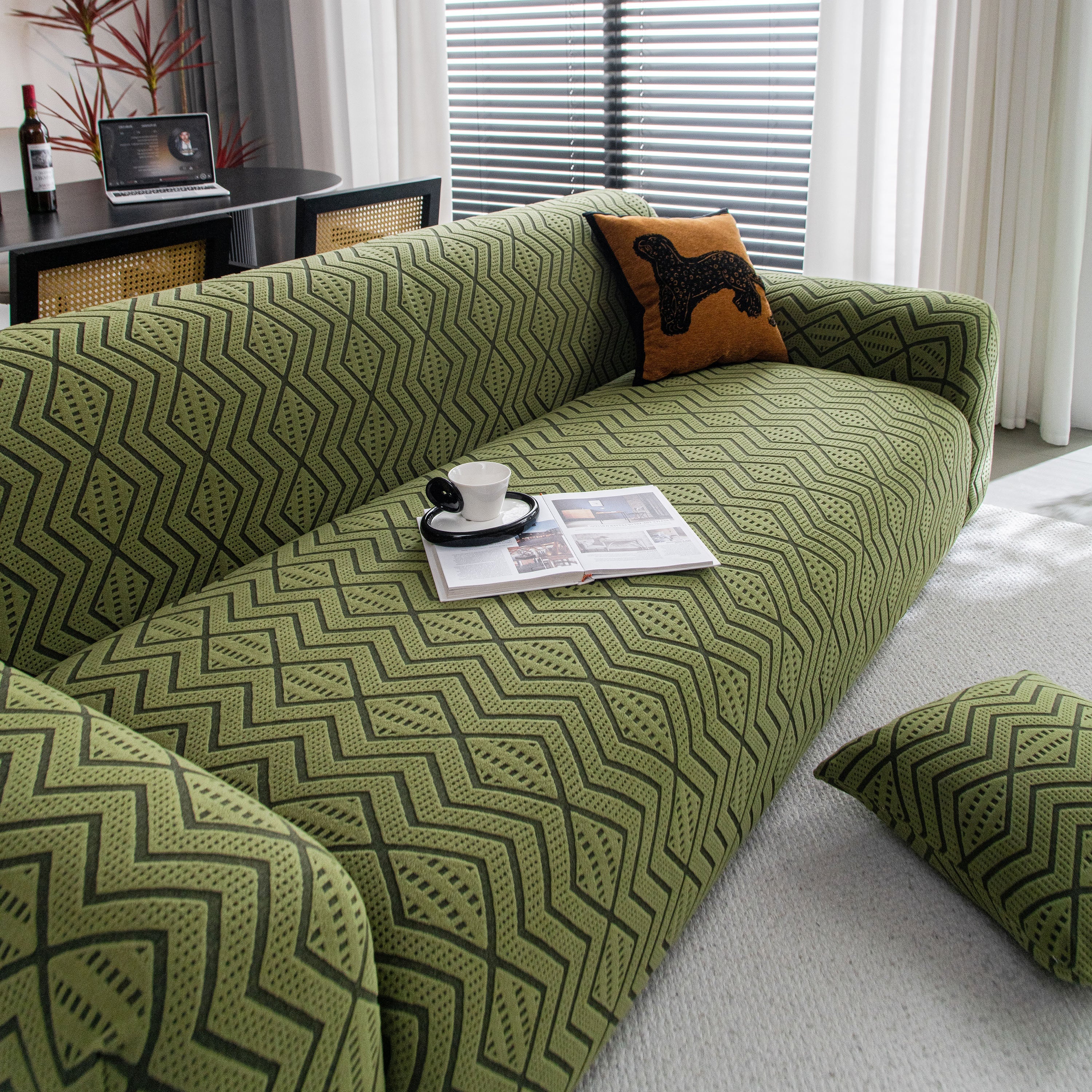 Modern Geometric Jacquard Sofa Slipcover, High Stretch 1-Piece Textured Couch Cover - Image 70