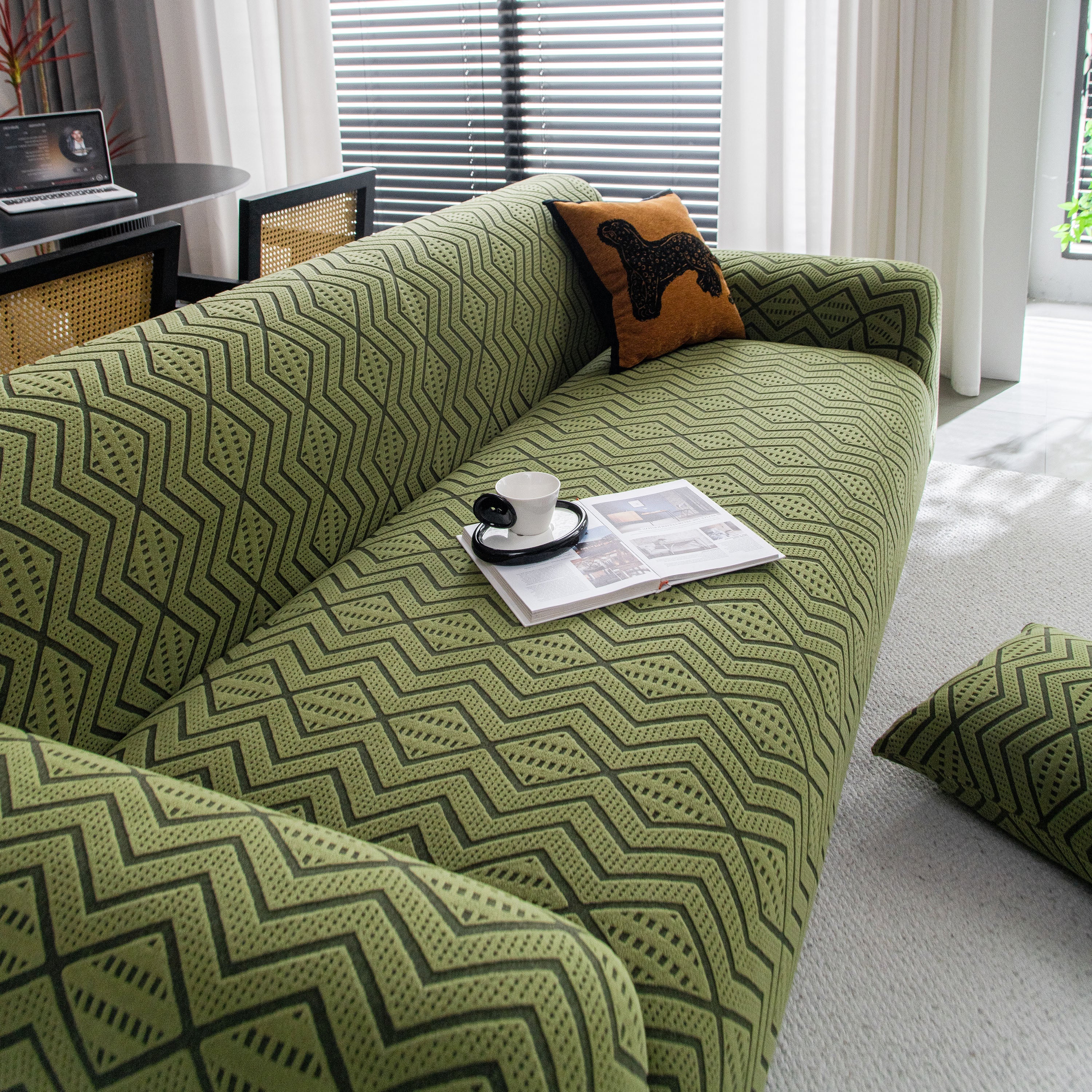 Modern Geometric Jacquard Sofa Slipcover, High Stretch 1-Piece Textured Couch Cover - Image 71