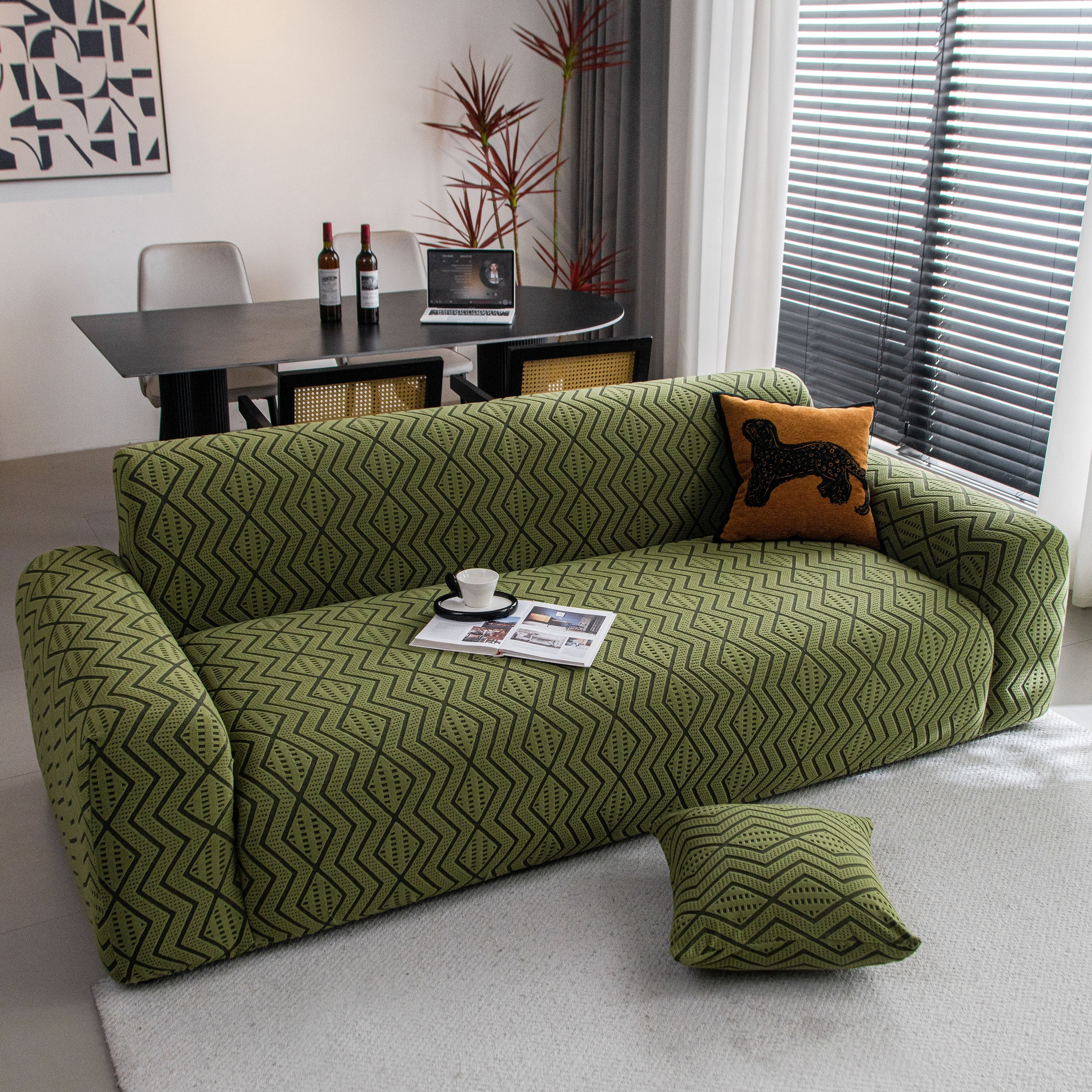 Modern Geometric Jacquard Sofa Slipcover, High Stretch 1-Piece Textured Couch Cover - Image 78