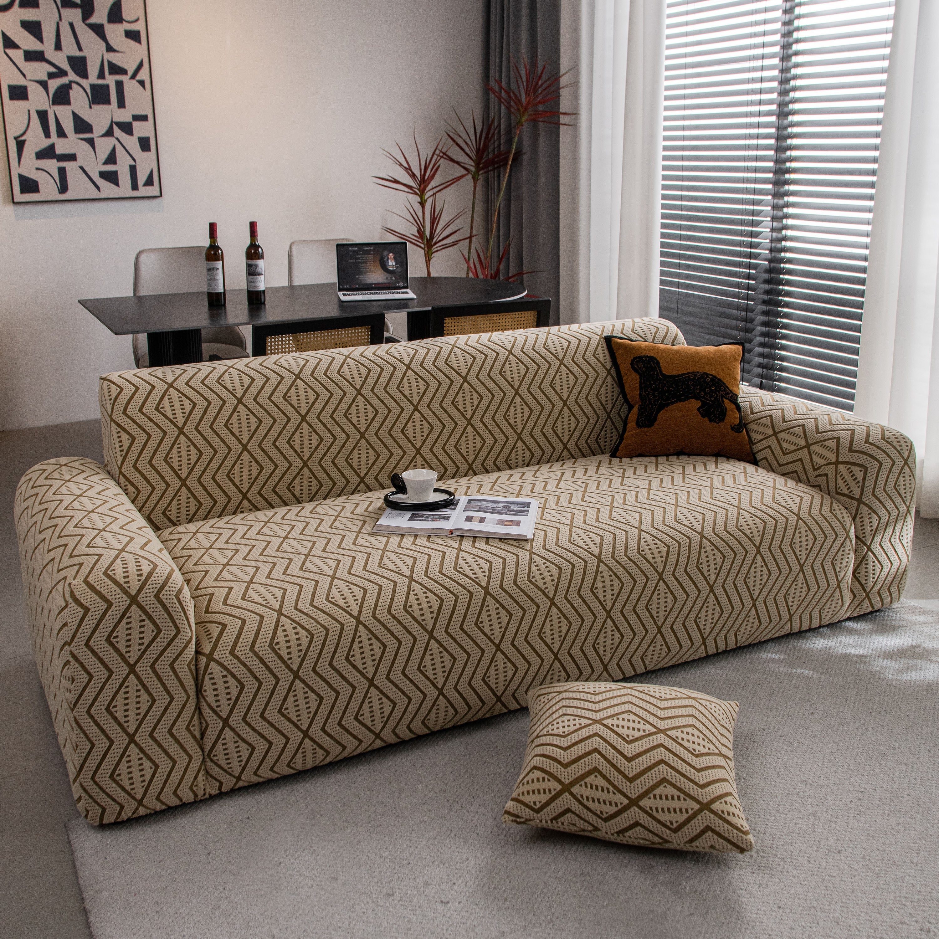 Modern Geometric Jacquard Sofa Slipcover, High Stretch 1-Piece Textured Couch Cover - Image 8