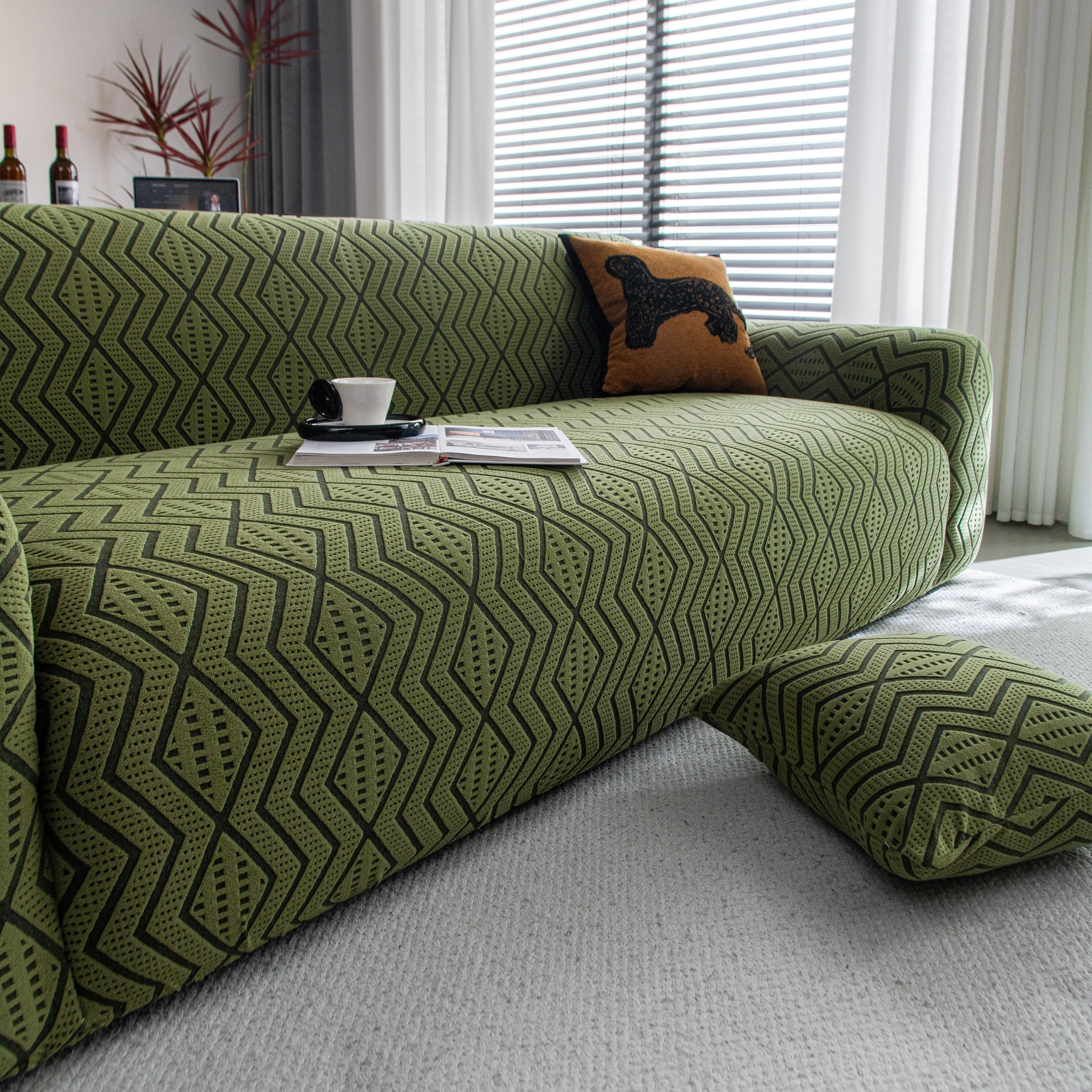 Modern Geometric Jacquard Sofa Slipcover, High Stretch 1-Piece Textured Couch Cover - Image 80