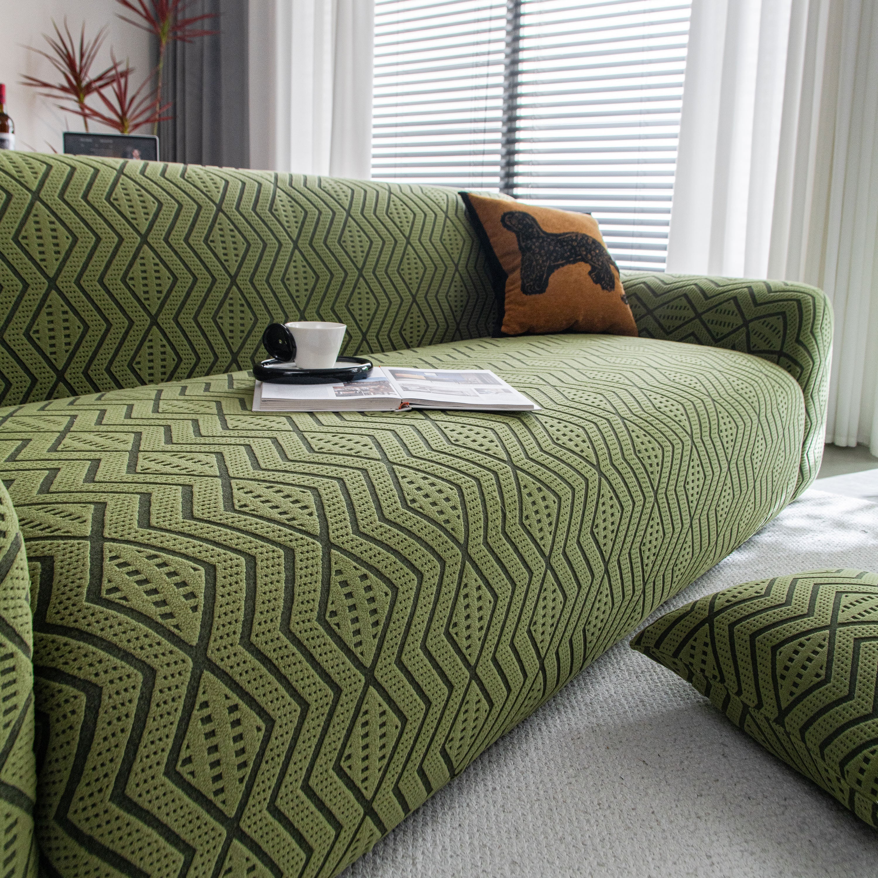 Modern Geometric Jacquard Sofa Slipcover, High Stretch 1-Piece Textured Couch Cover - Image 81