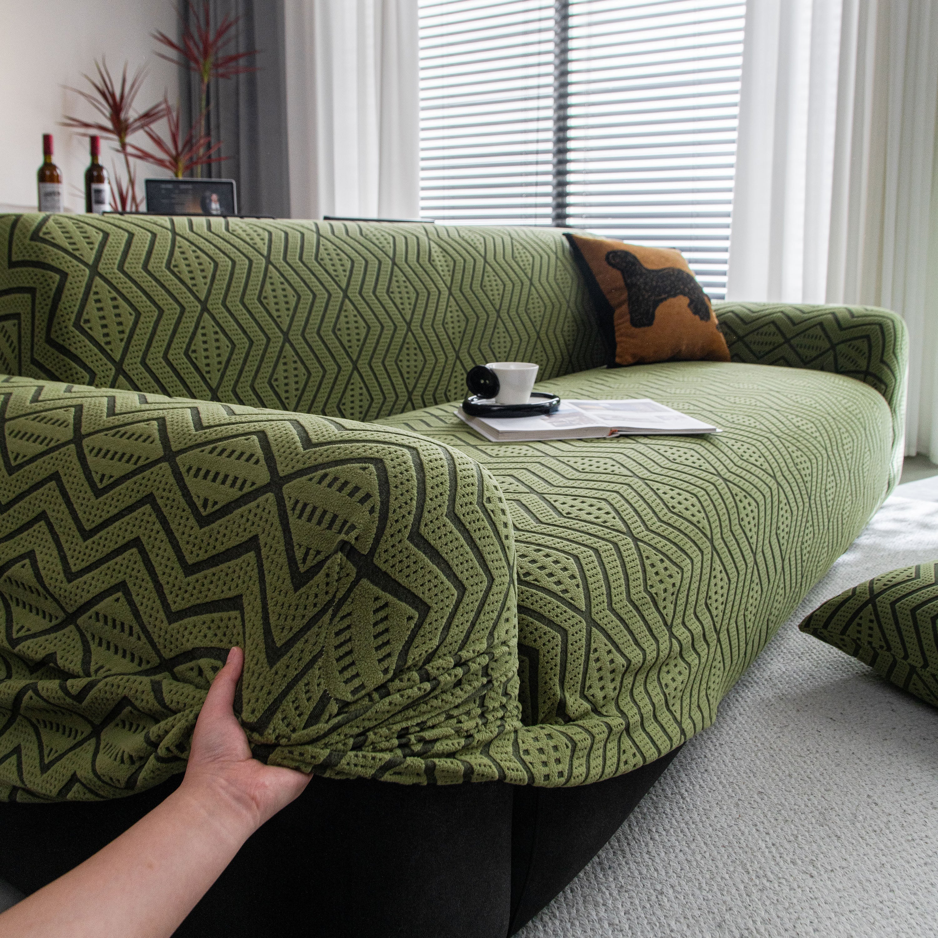 Modern Geometric Jacquard Sofa Slipcover, High Stretch 1-Piece Textured Couch Cover - Image 82