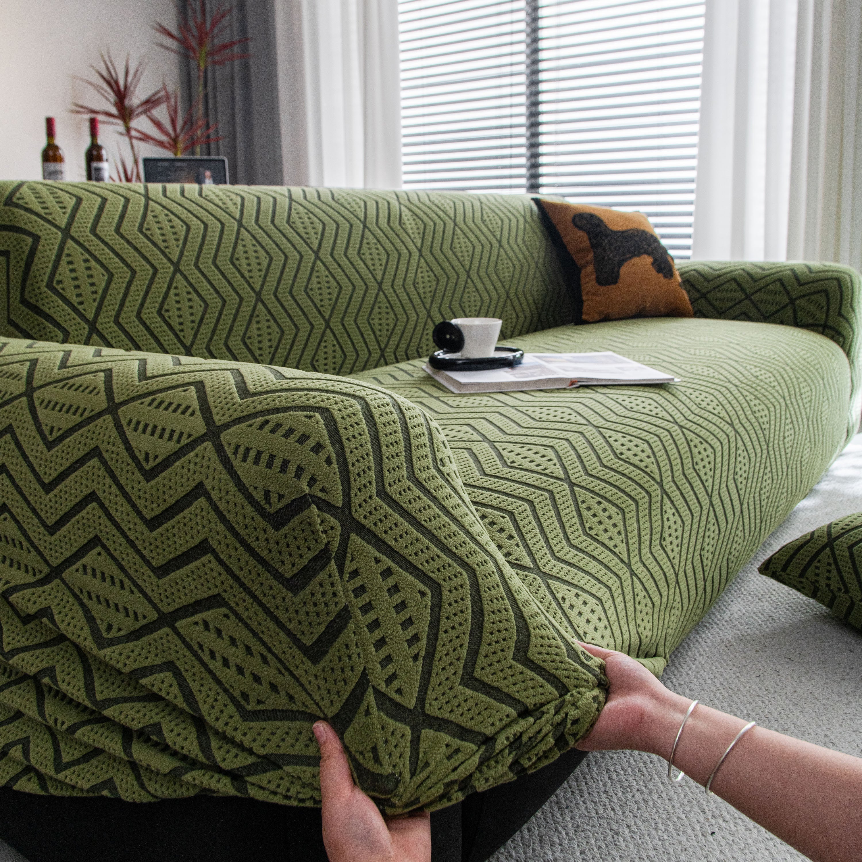 Modern Geometric Jacquard Sofa Slipcover, High Stretch 1-Piece Textured Couch Cover - Image 83