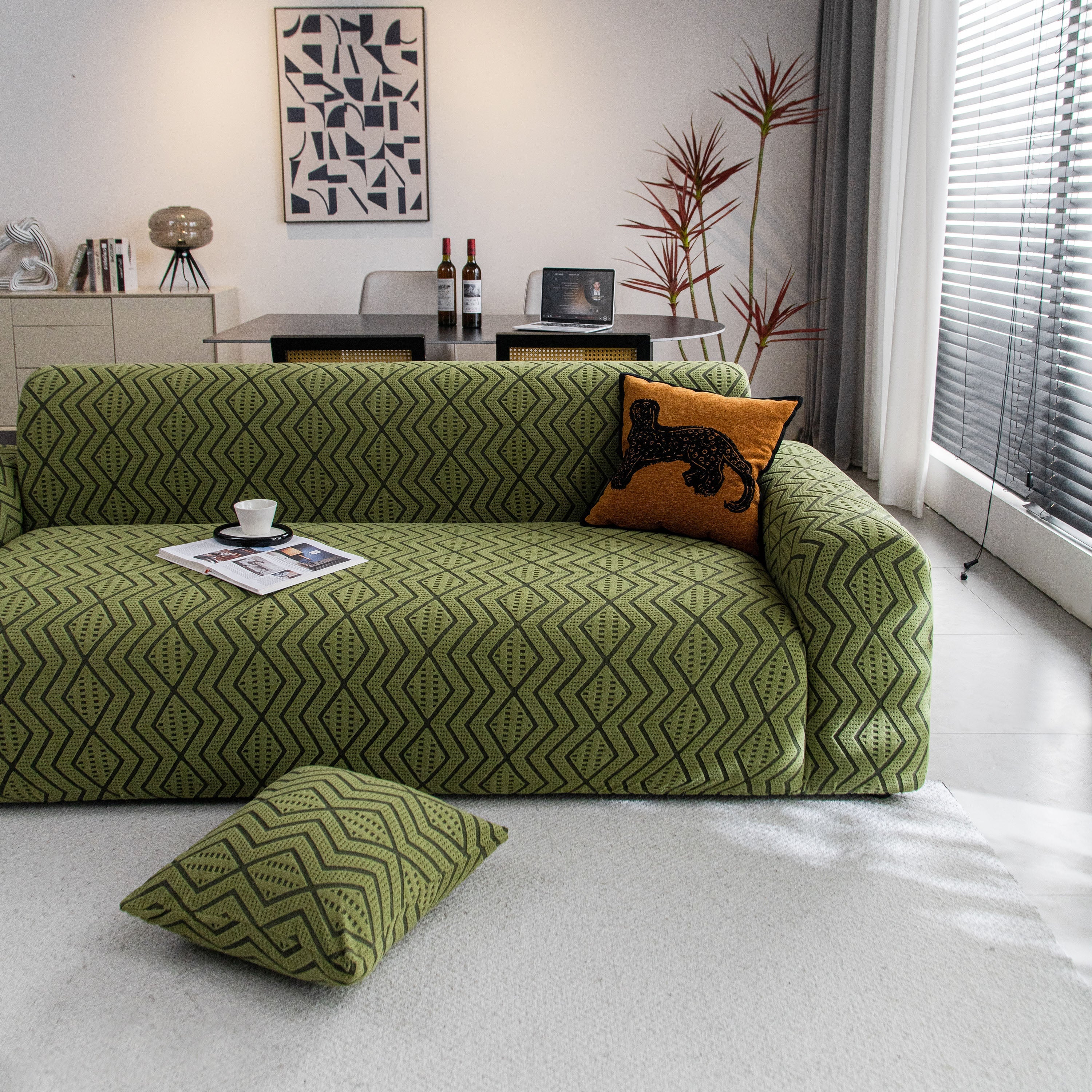Modern Geometric Jacquard Sofa Slipcover, High Stretch 1-Piece Textured Couch Cover - Image 84