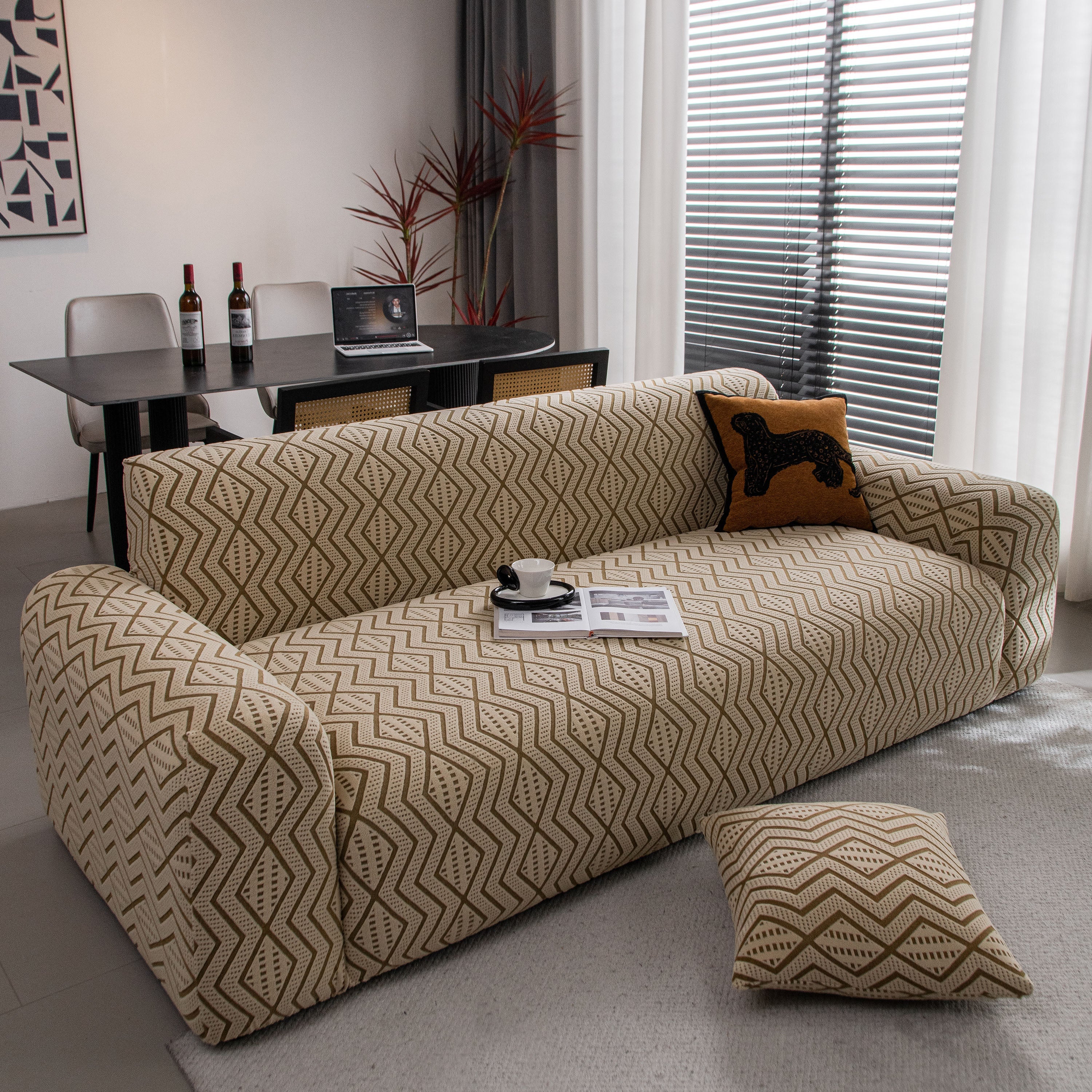 Modern Geometric Jacquard Sofa Slipcover, High Stretch 1-Piece Textured Couch Cover - Image 9