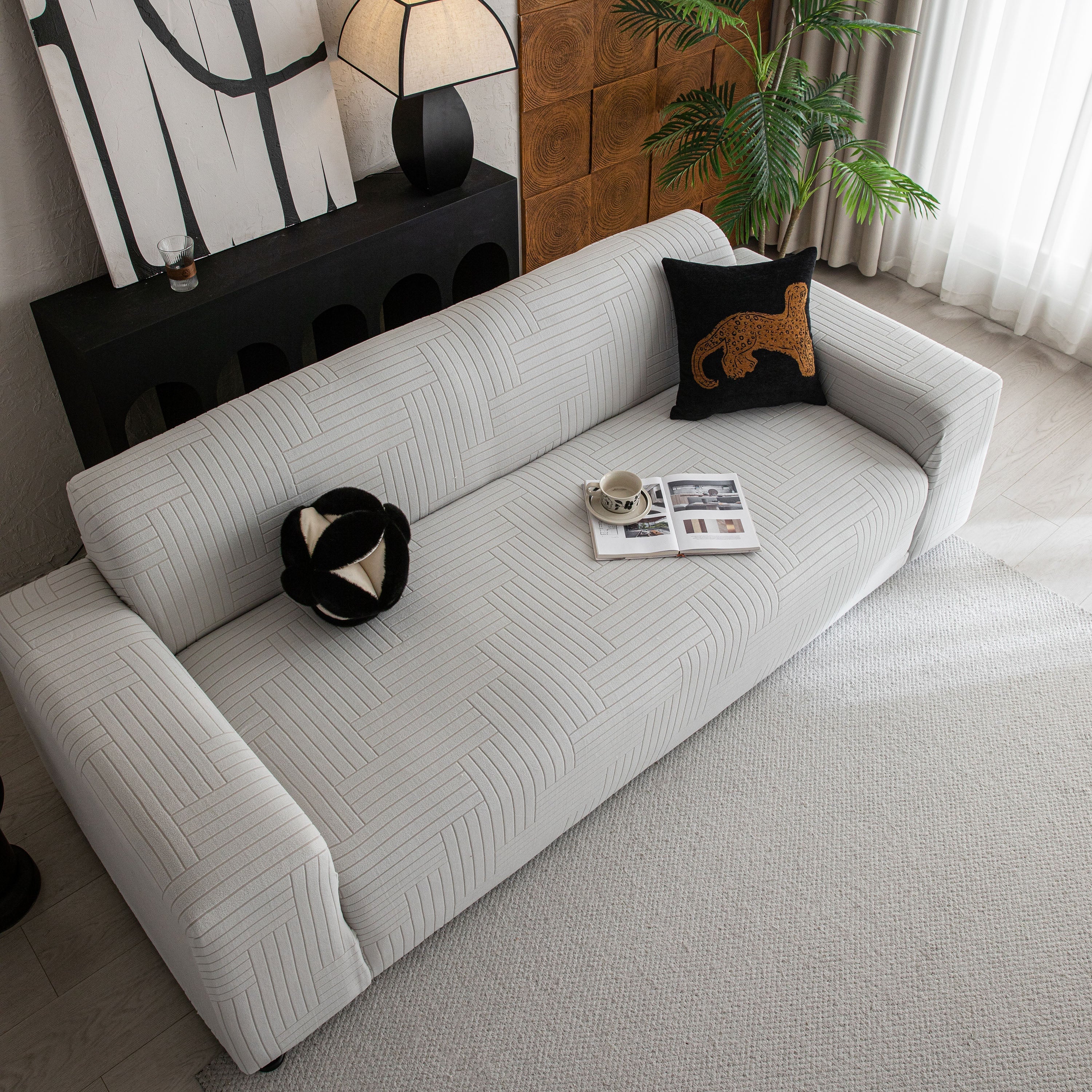Modern Geometric Jacquard Spandex Slipcover, High Stretch Form Fitting Couch Cover - Image 10