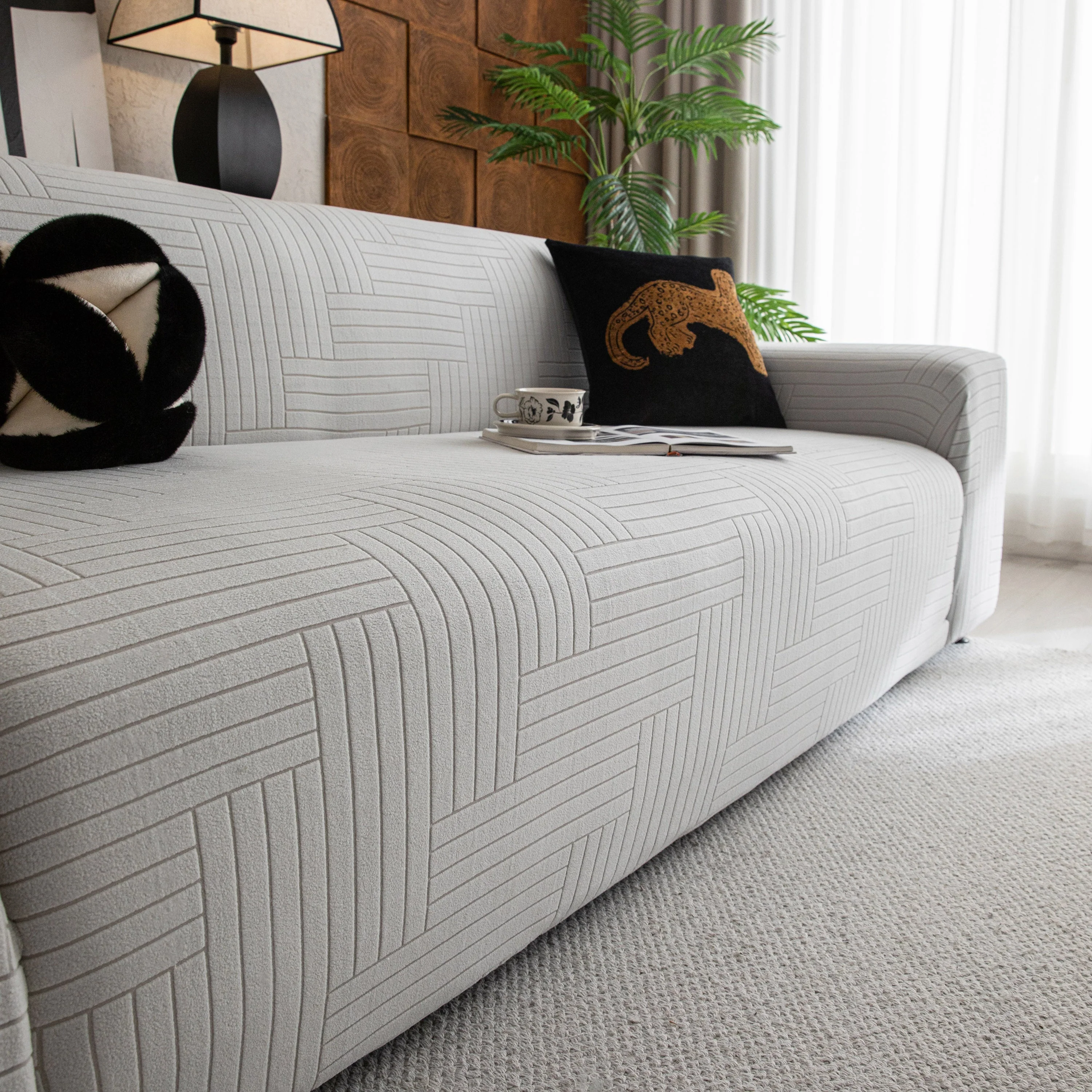 Modern Geometric Jacquard Spandex Slipcover, High Stretch Form Fitting Couch Cover - Image 11