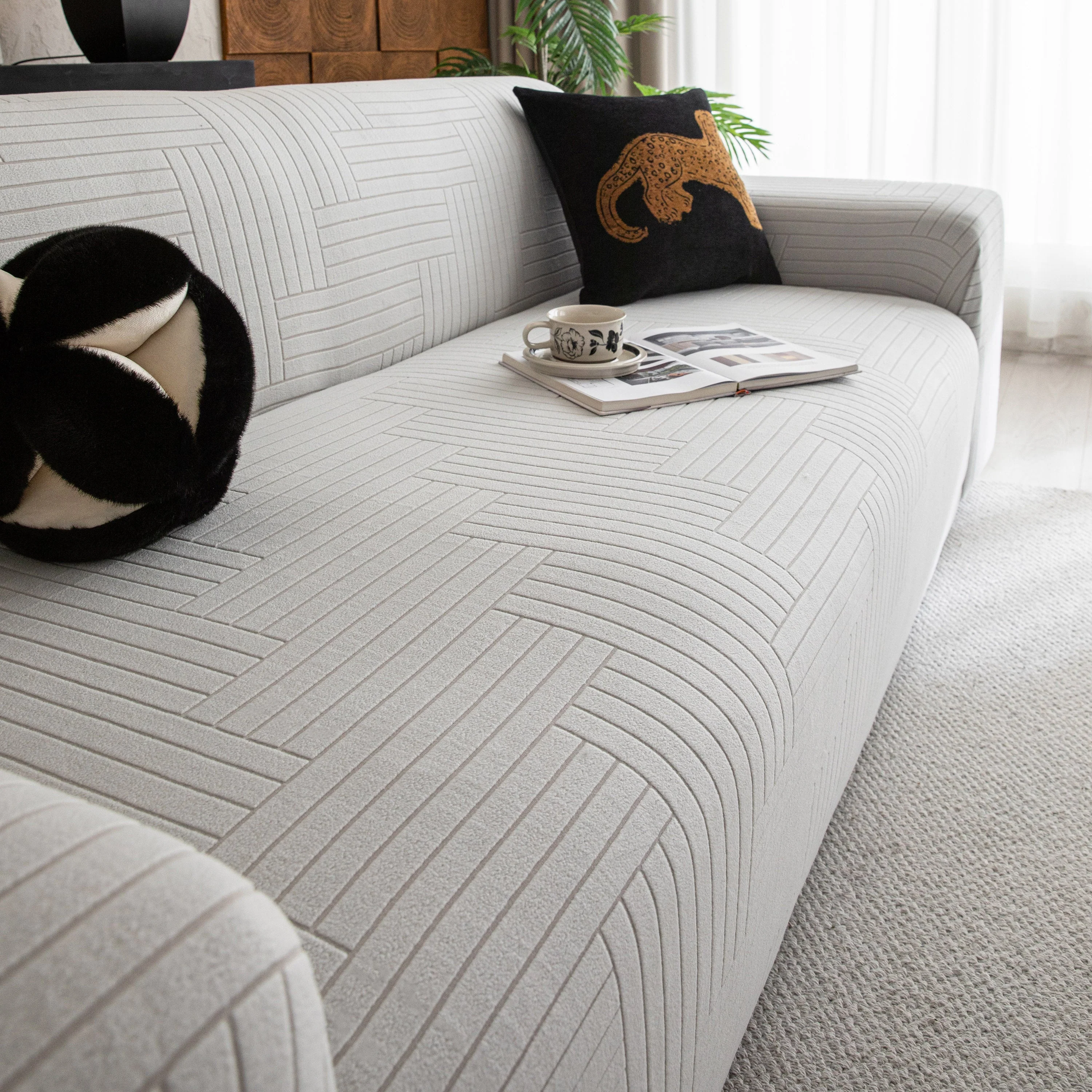 Modern Geometric Jacquard Spandex Slipcover, High Stretch Form Fitting Couch Cover - Image 12