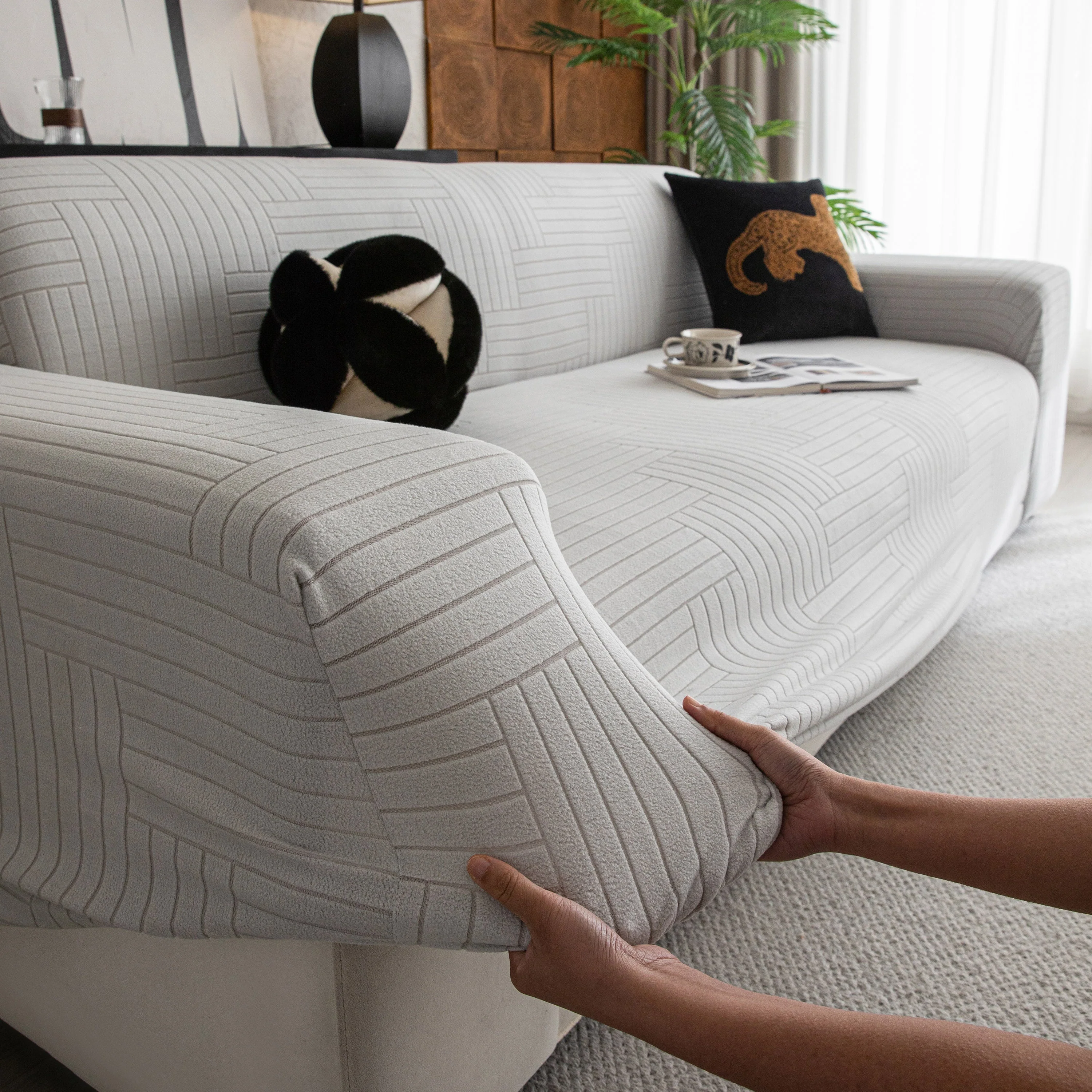 Modern Geometric Jacquard Spandex Slipcover, High Stretch Form Fitting Couch Cover - Image 14