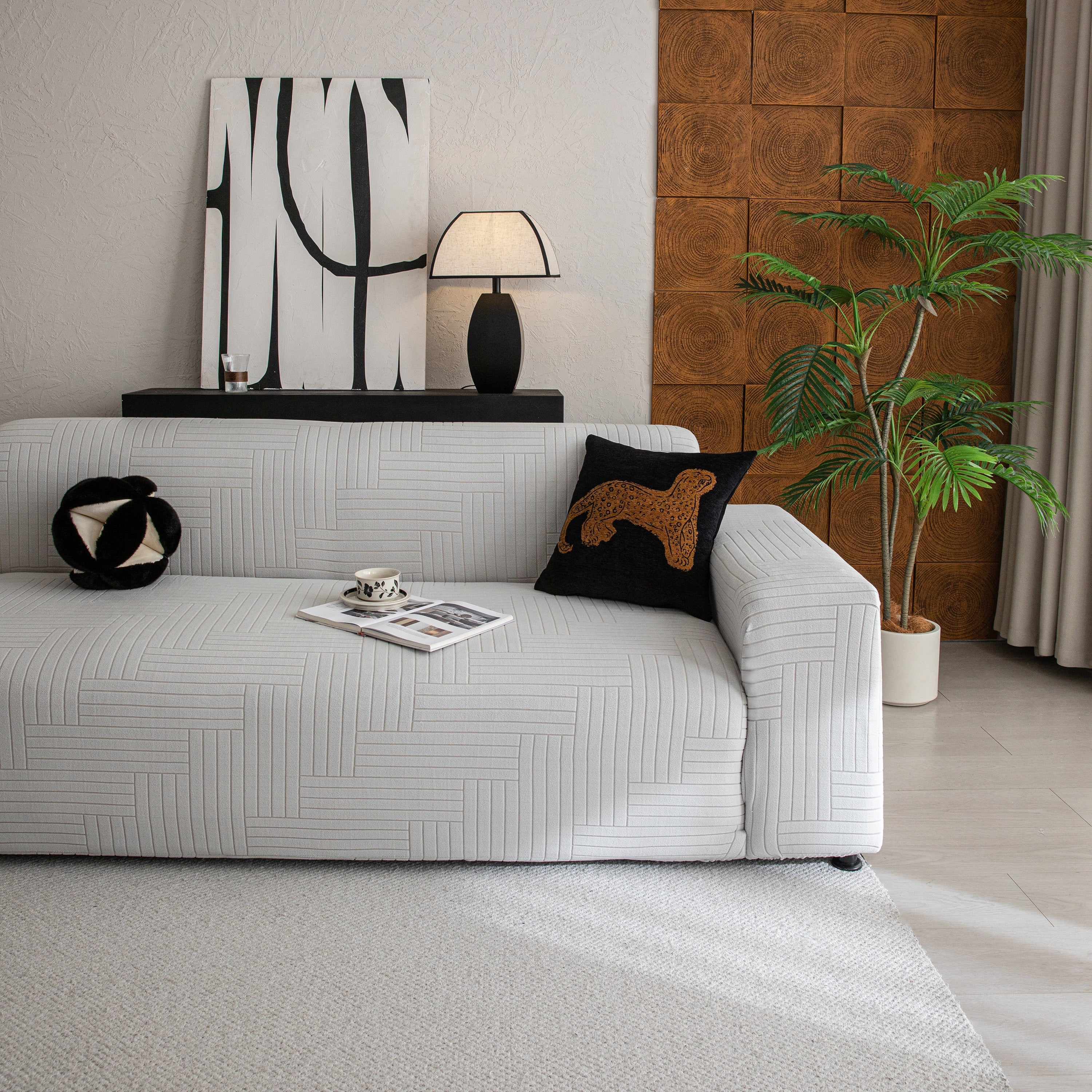 Modern Geometric Jacquard Spandex Slipcover, High Stretch Form Fitting Couch Cover - Image 20