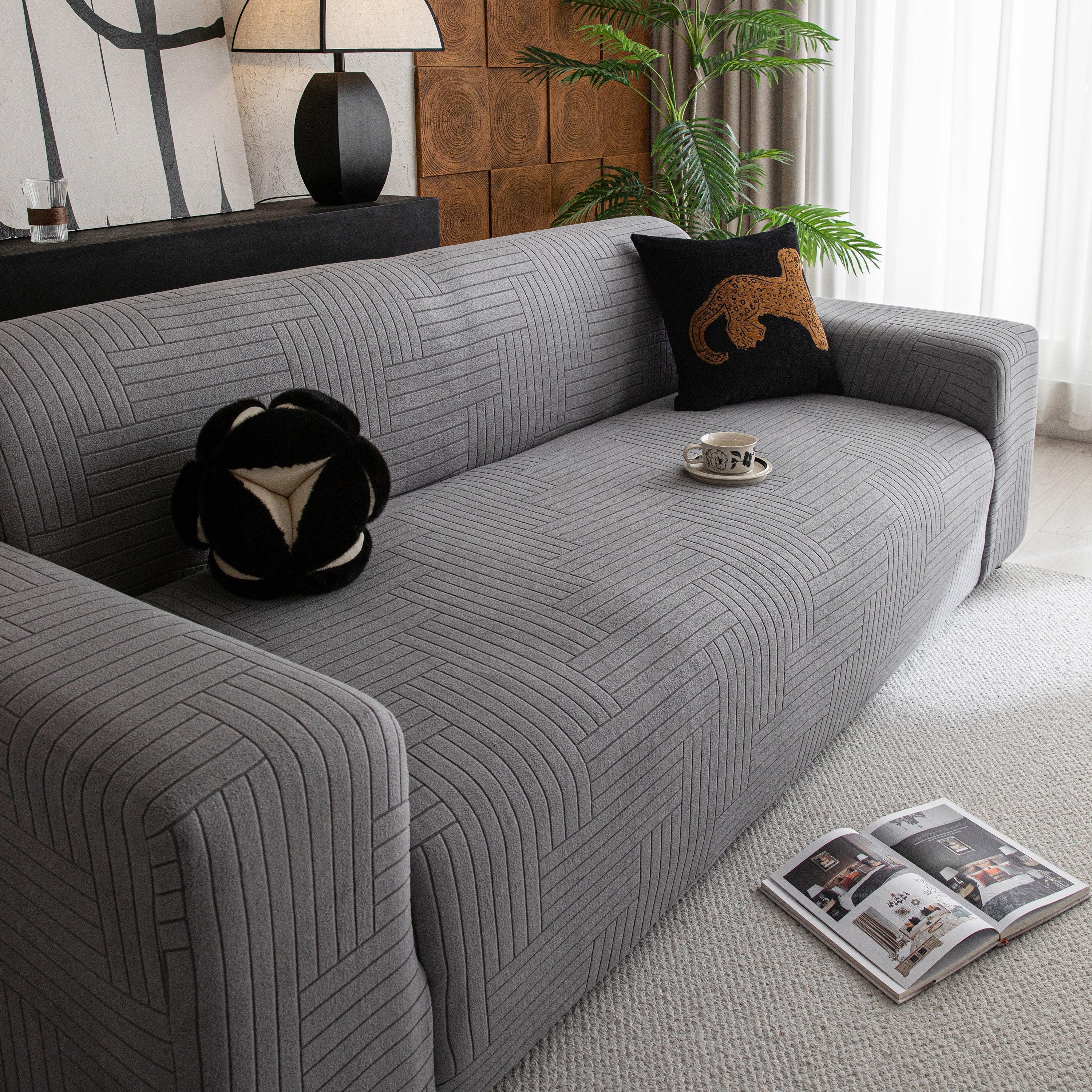 Modern Geometric Jacquard Spandex Slipcover, High Stretch Form Fitting Couch Cover - Image 21