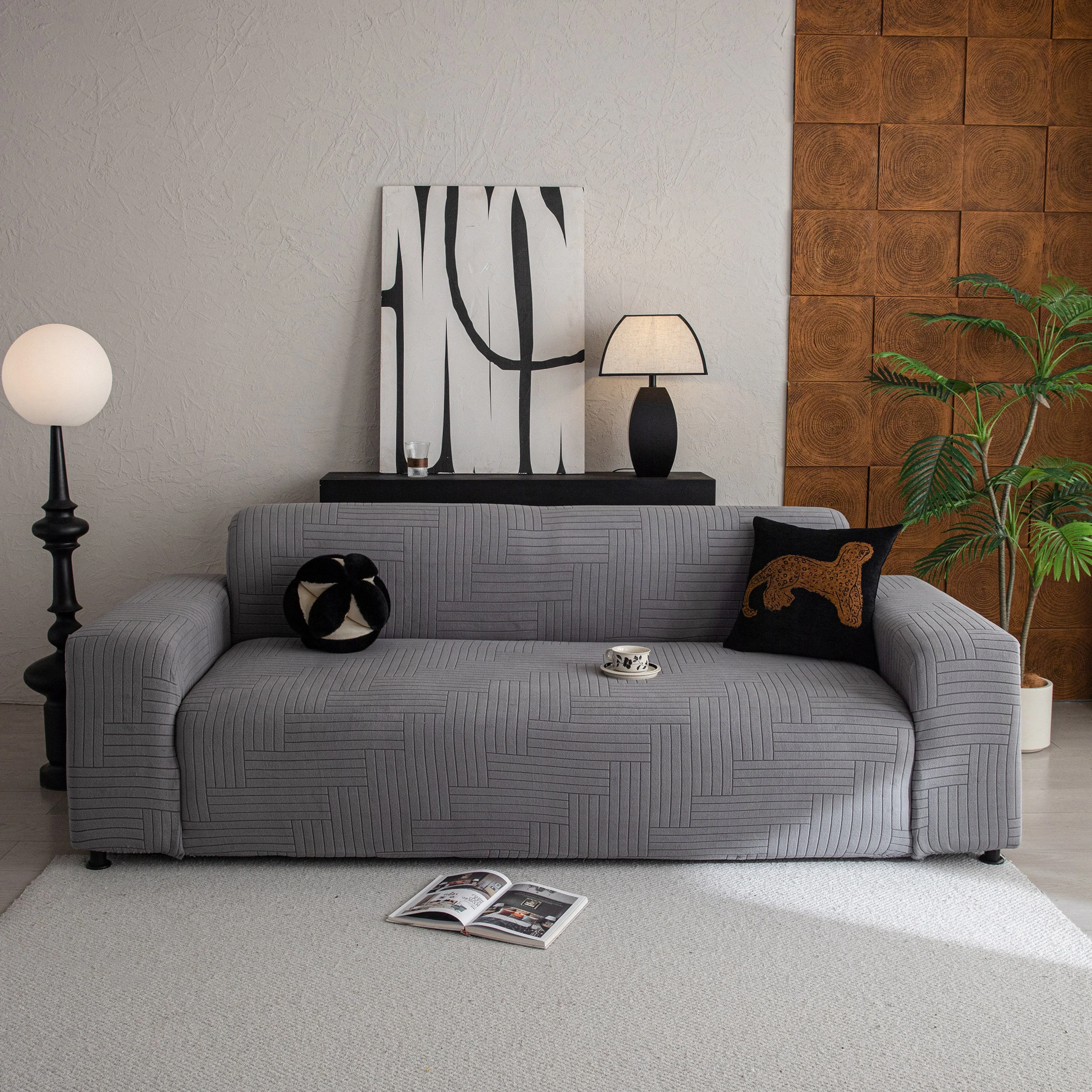 Modern Geometric Jacquard Spandex Slipcover, High Stretch Form Fitting Couch Cover - Image 22
