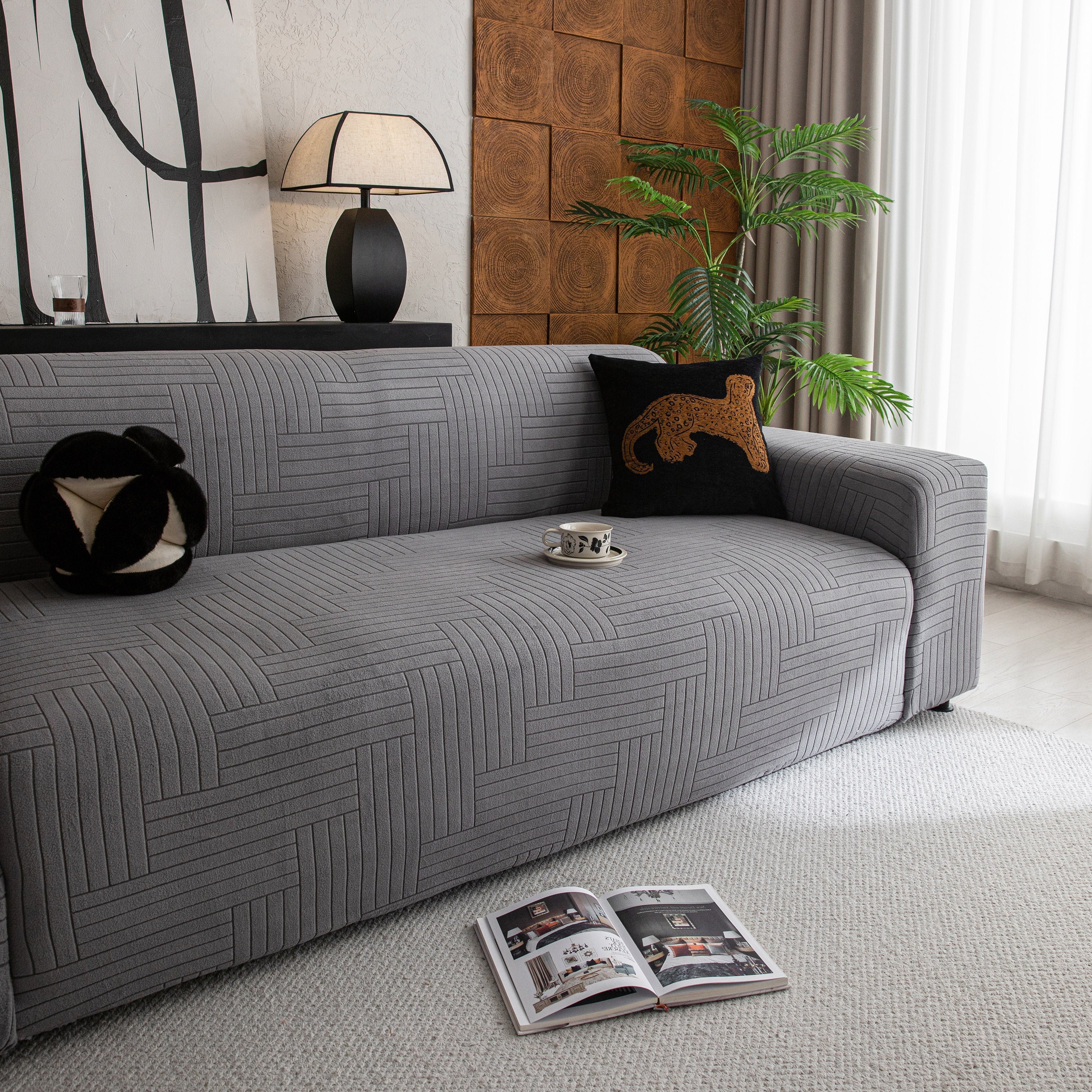 Modern Geometric Jacquard Spandex Slipcover, High Stretch Form Fitting Couch Cover - Image 23