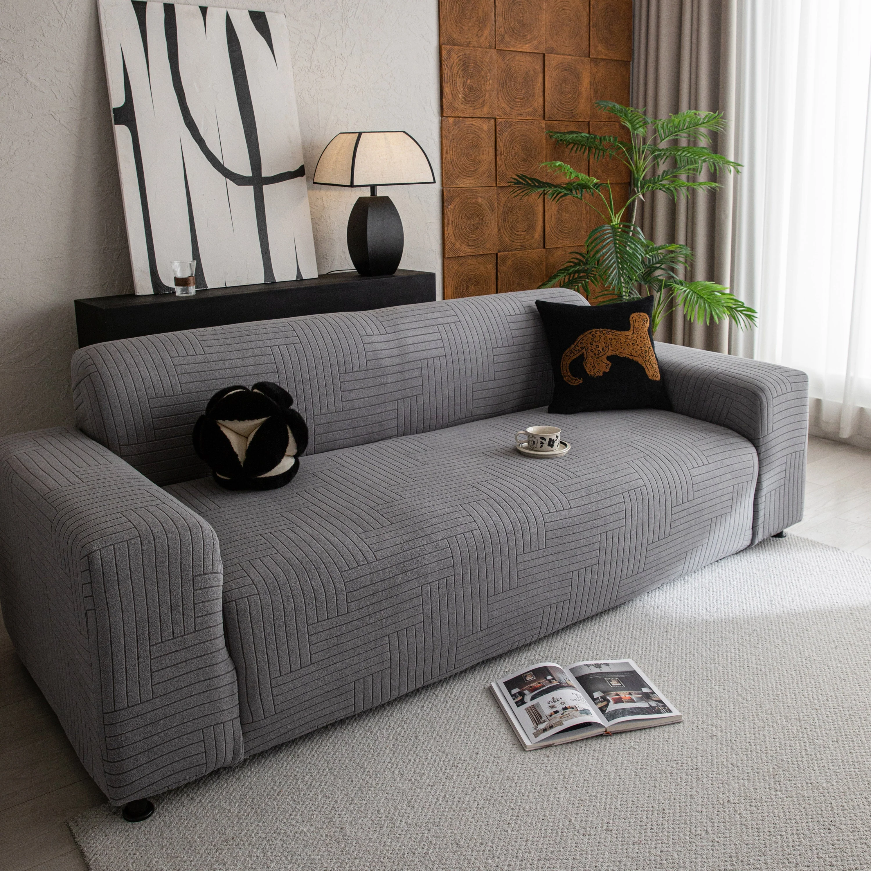 Modern Geometric Jacquard Spandex Slipcover, High Stretch Form Fitting Couch Cover - Image 24