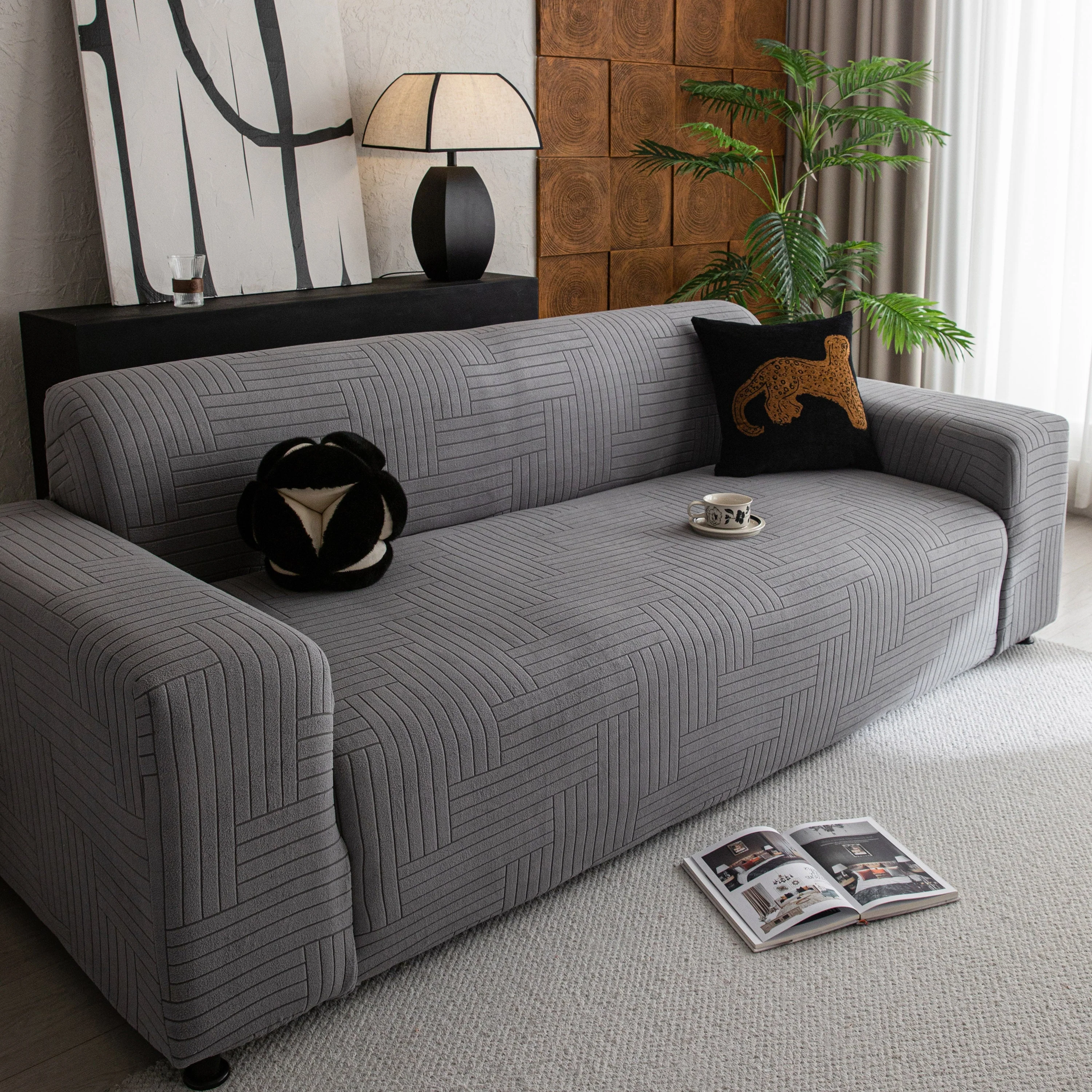 Modern Geometric Jacquard Spandex Slipcover, High Stretch Form Fitting Couch Cover - Image 25