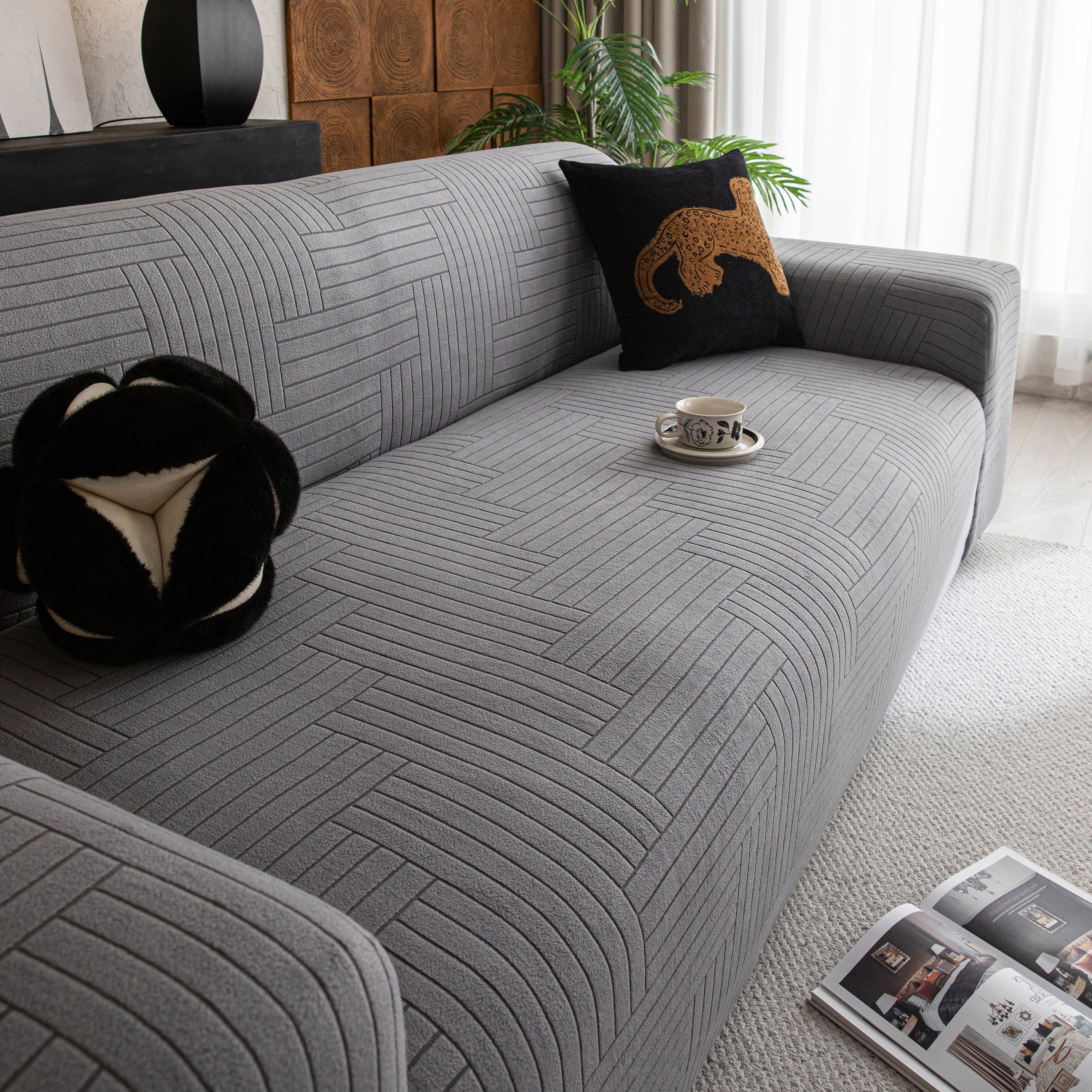 Modern Geometric Jacquard Spandex Slipcover, High Stretch Form Fitting Couch Cover - Image 26