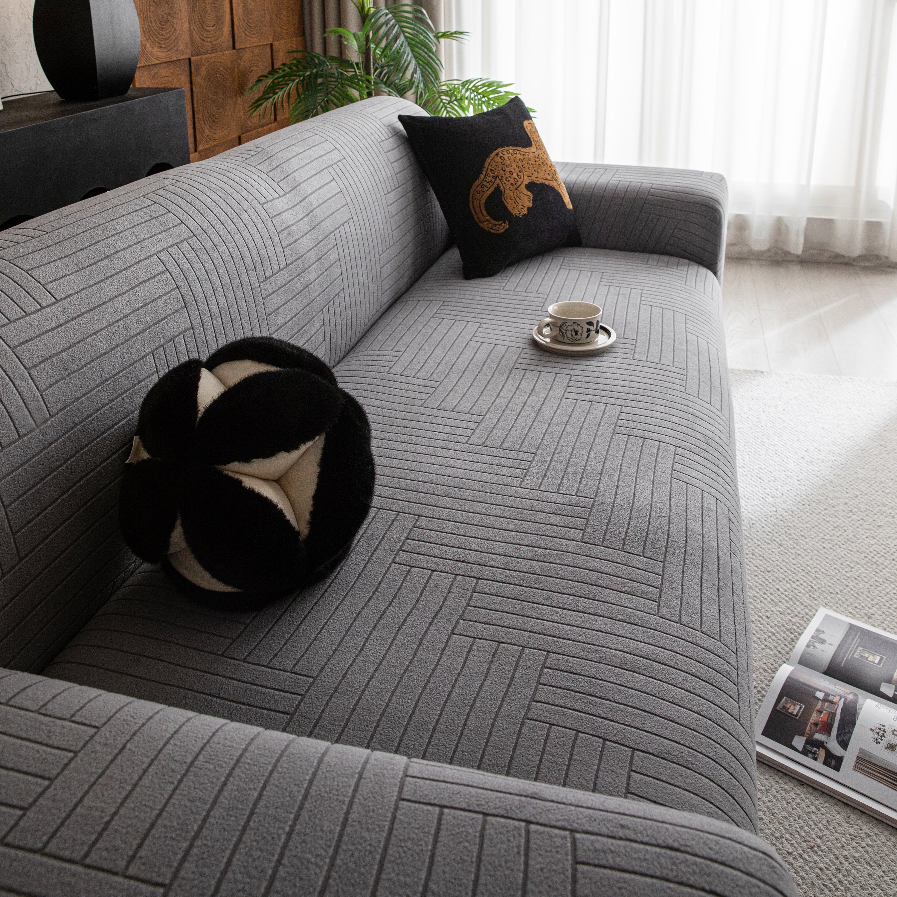 Modern Geometric Jacquard Spandex Slipcover, High Stretch Form Fitting Couch Cover - Image 27