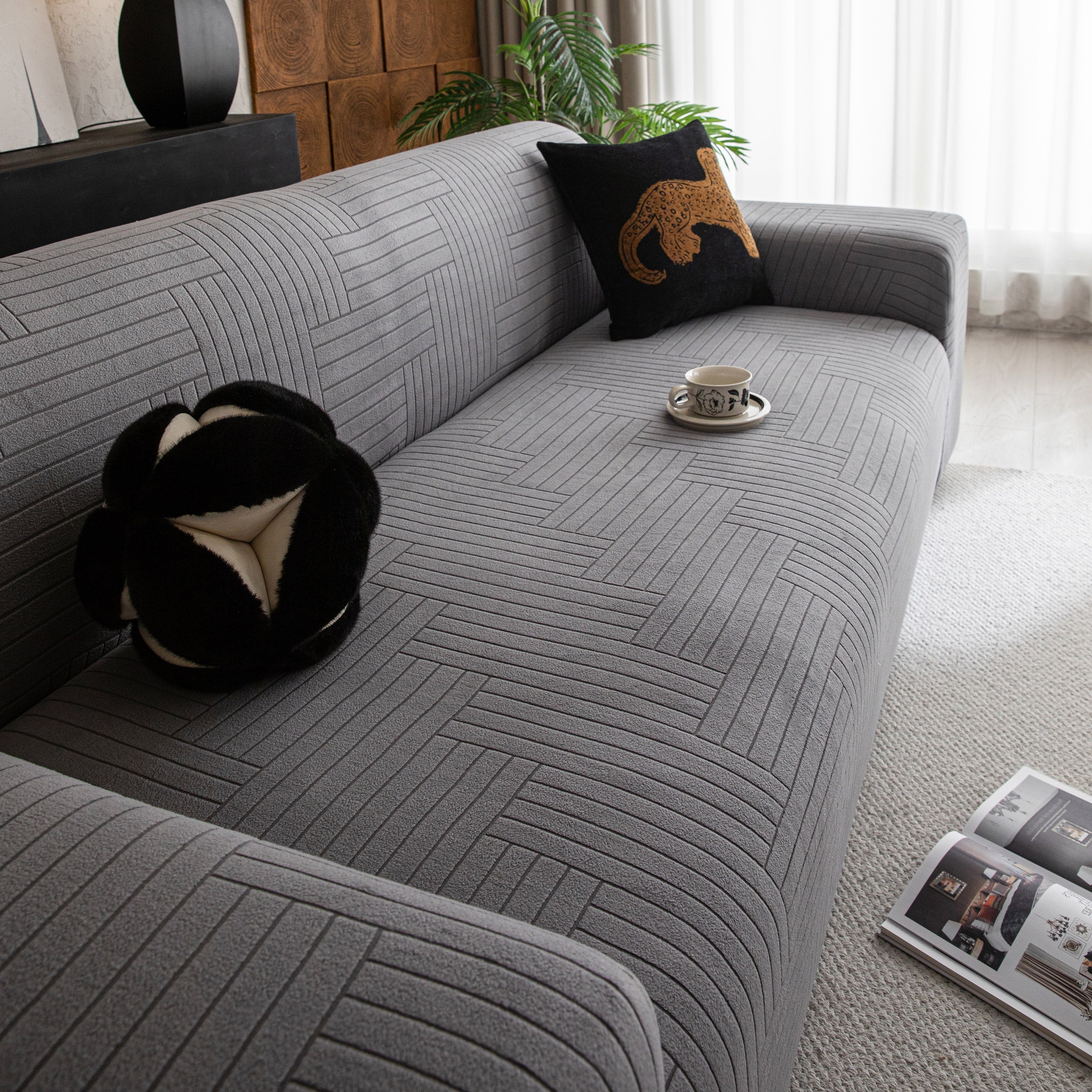 Modern Geometric Jacquard Spandex Slipcover, High Stretch Form Fitting Couch Cover - Image 28