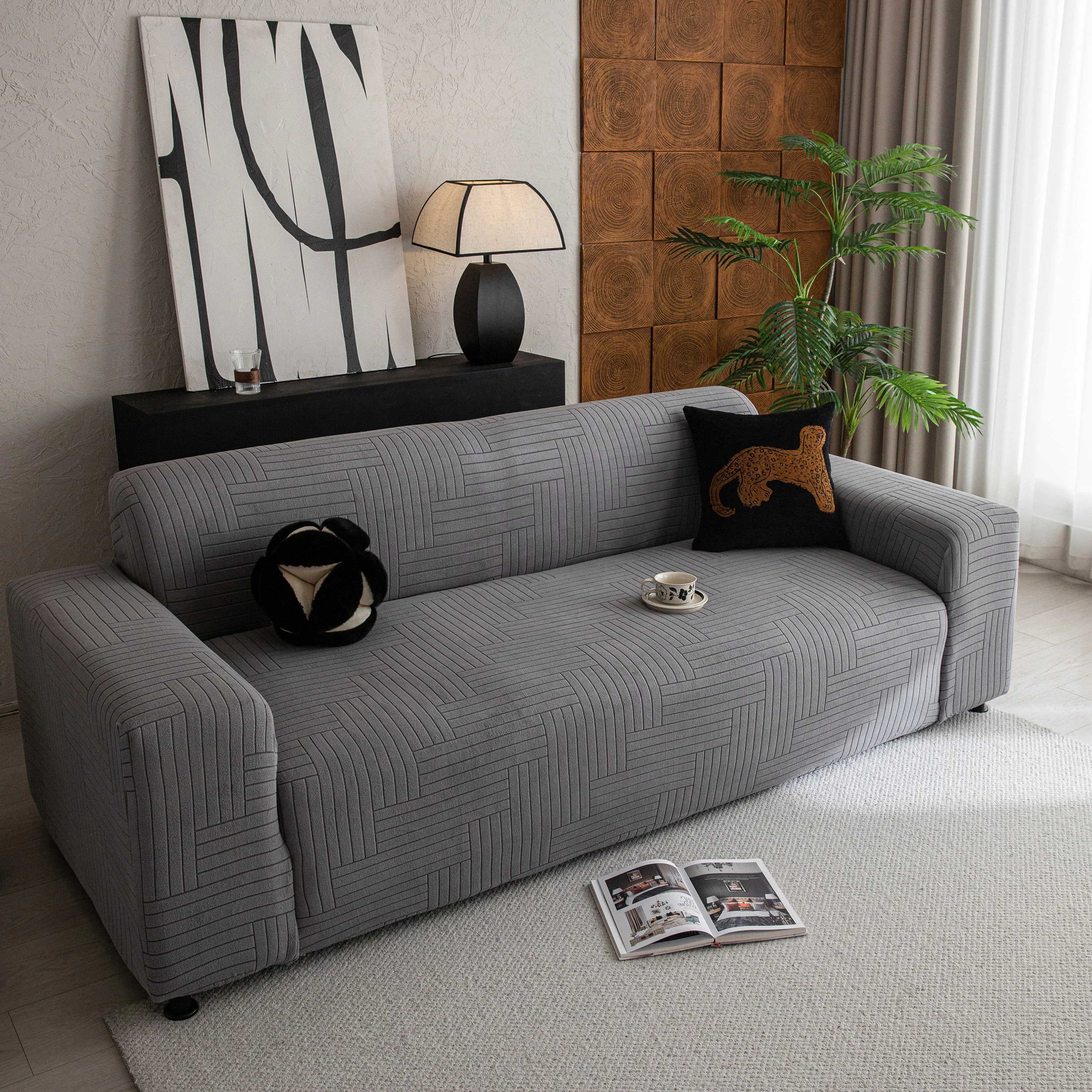 Modern Geometric Jacquard Spandex Slipcover, High Stretch Form Fitting Couch Cover - Image 29