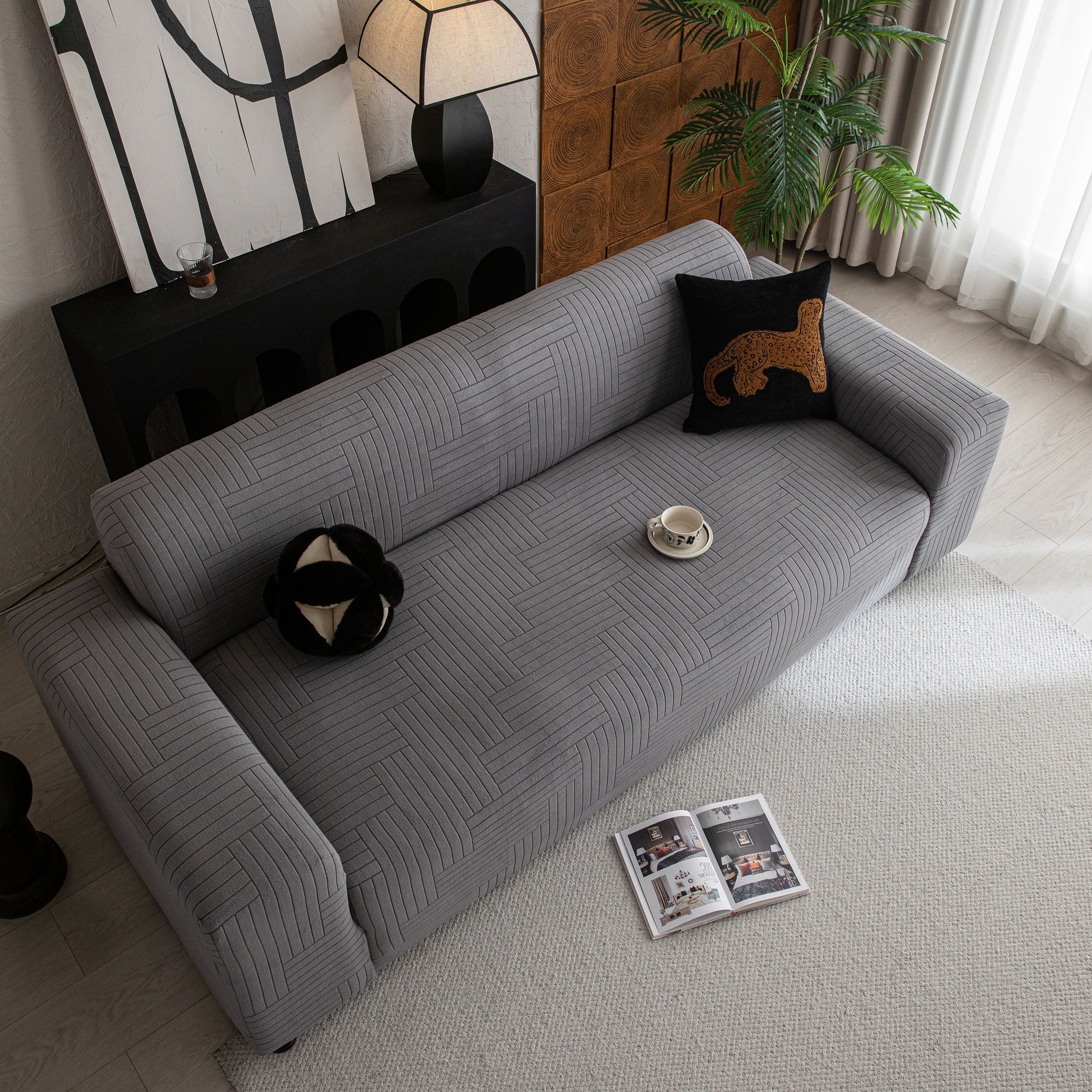 Modern Geometric Jacquard Spandex Slipcover, High Stretch Form Fitting Couch Cover - Image 30