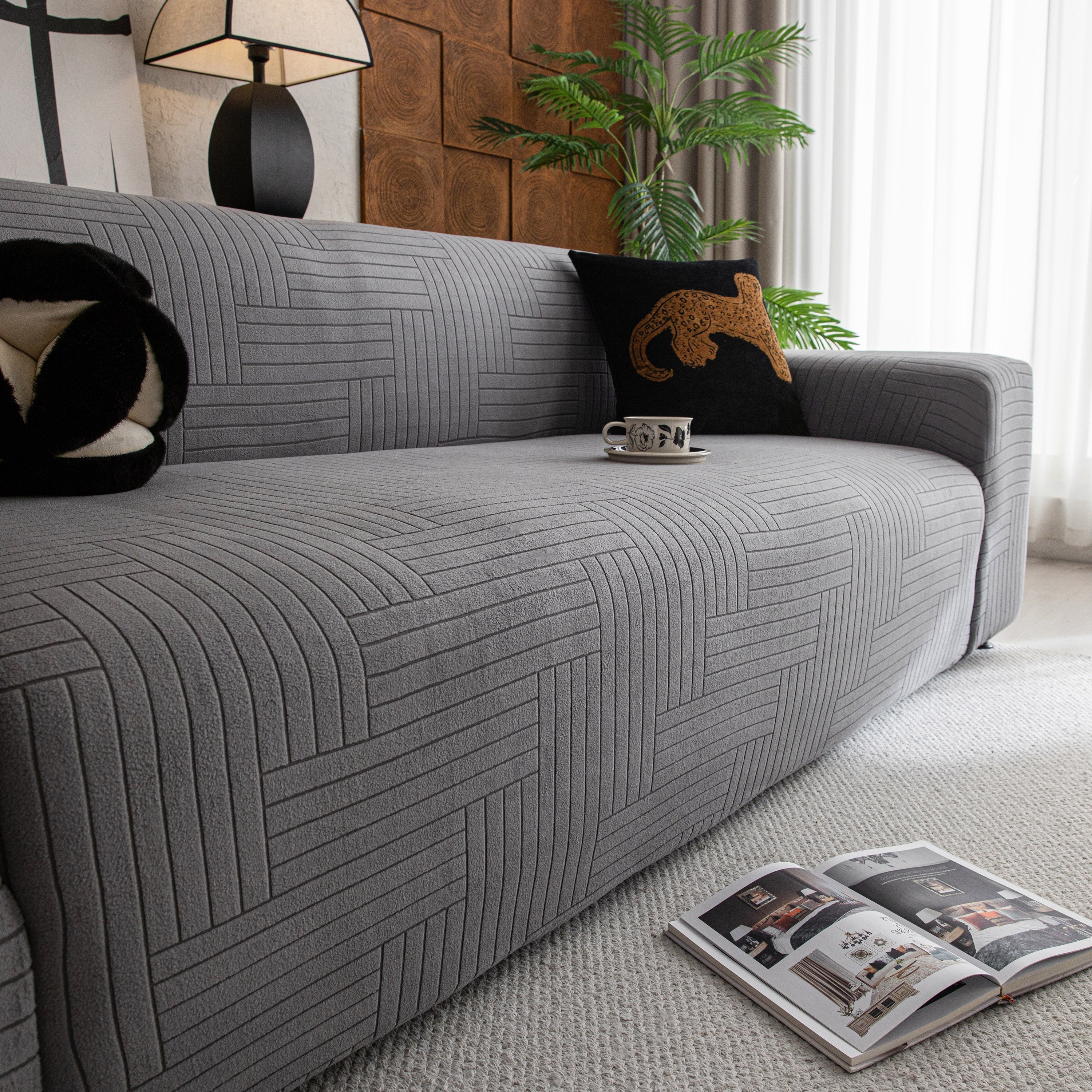 Modern Geometric Jacquard Spandex Slipcover, High Stretch Form Fitting Couch Cover - Image 31
