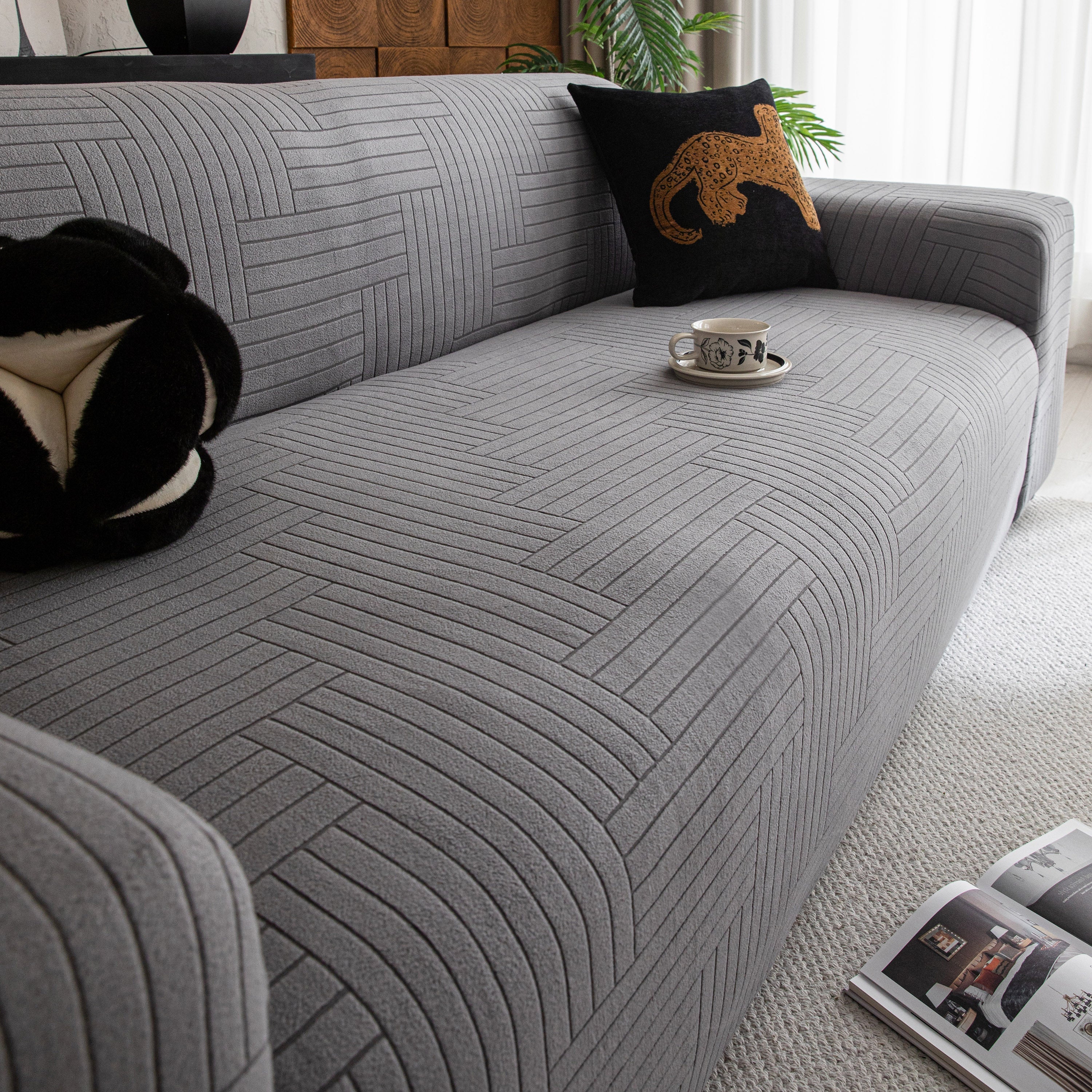 Modern Geometric Jacquard Spandex Slipcover, High Stretch Form Fitting Couch Cover - Image 32