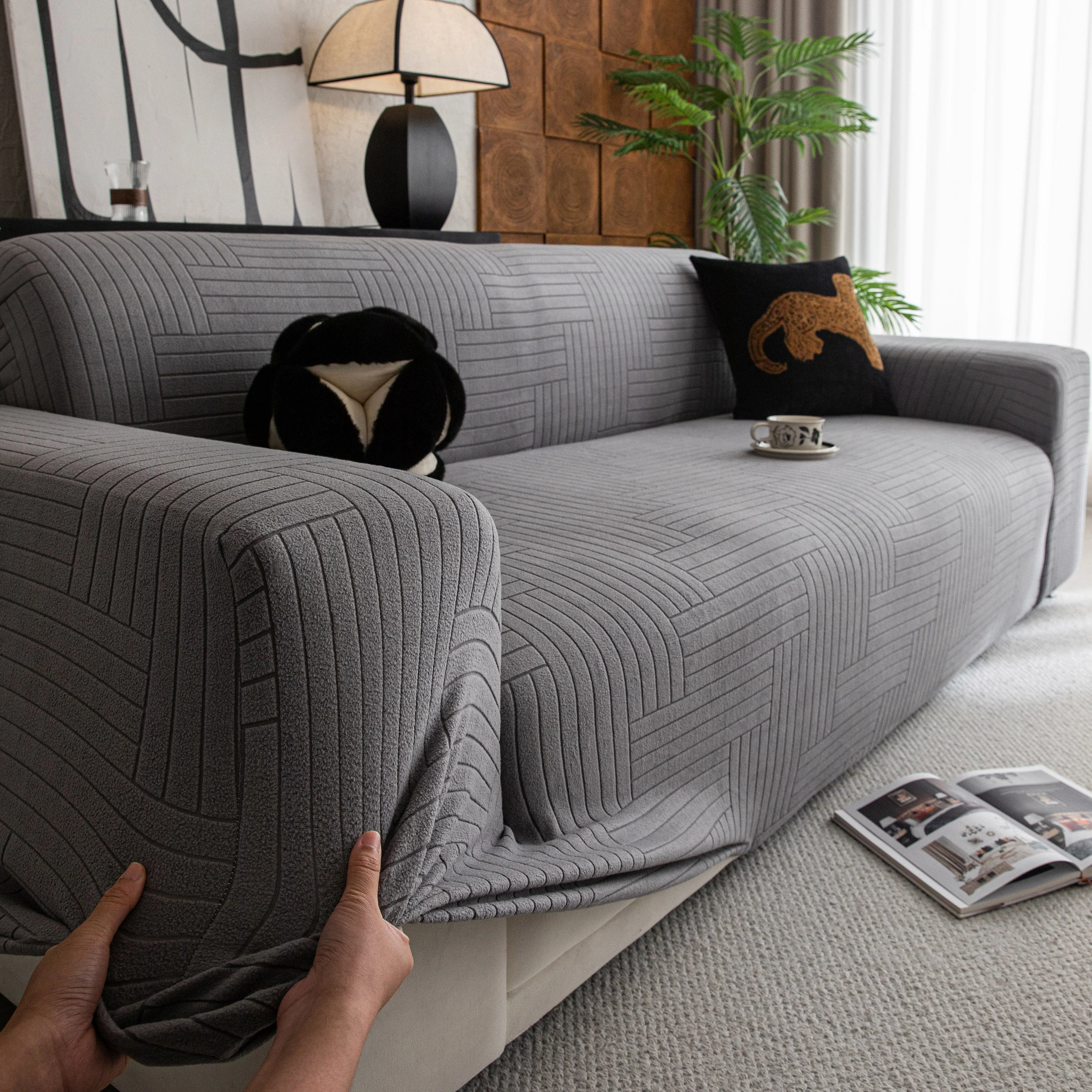 Modern Geometric Jacquard Spandex Slipcover, High Stretch Form Fitting Couch Cover - Image 33