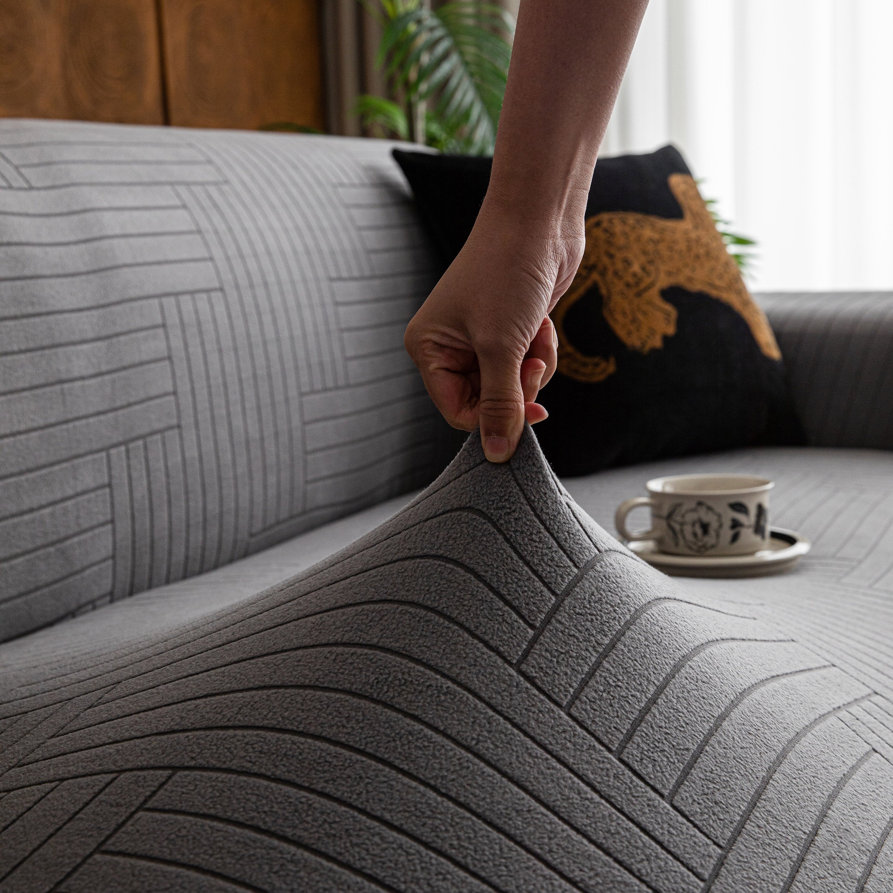 Modern Geometric Jacquard Spandex Slipcover, High Stretch Form Fitting Couch Cover - Image 35