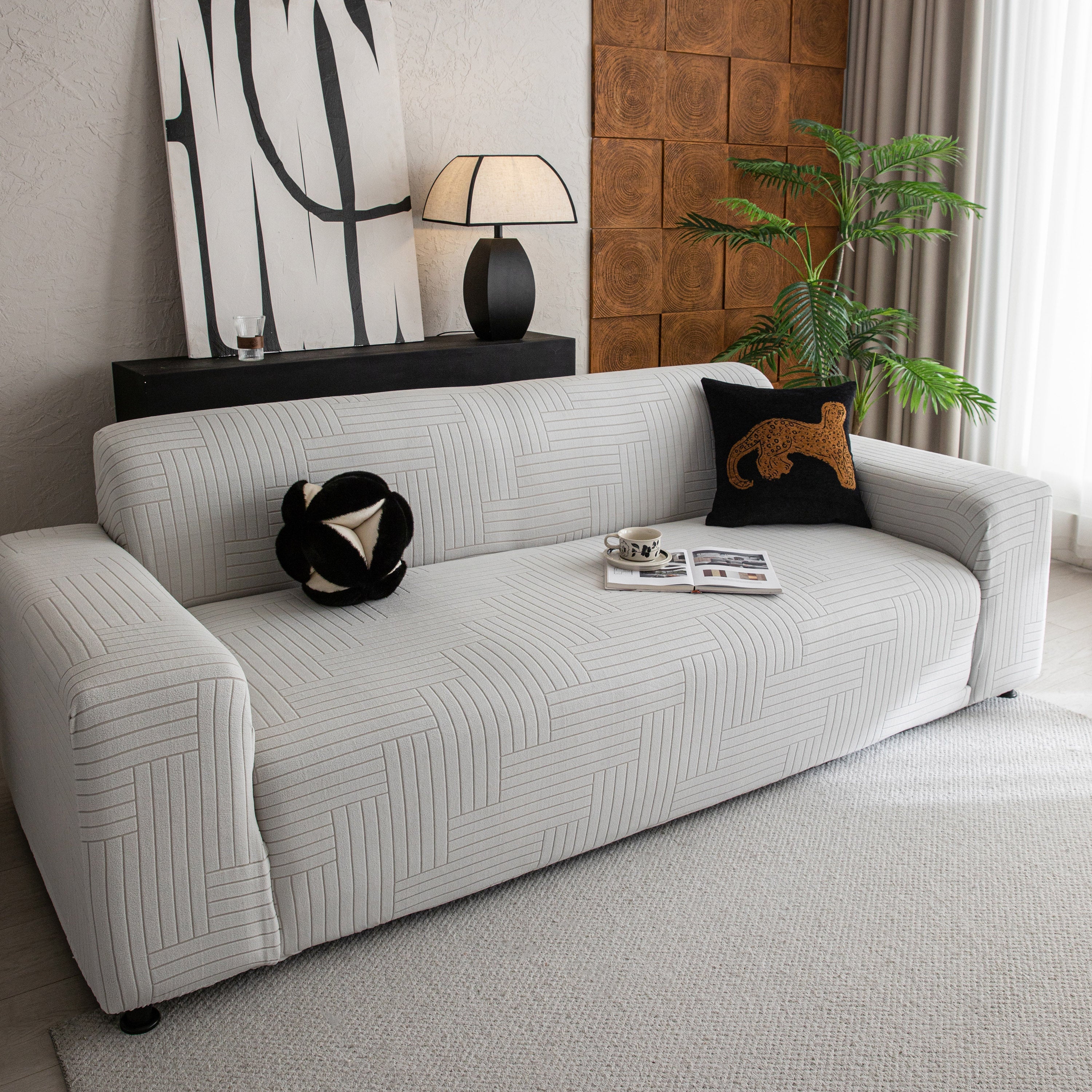 Modern Geometric Jacquard Spandex Slipcover, High Stretch Form Fitting Couch Cover - Image 4