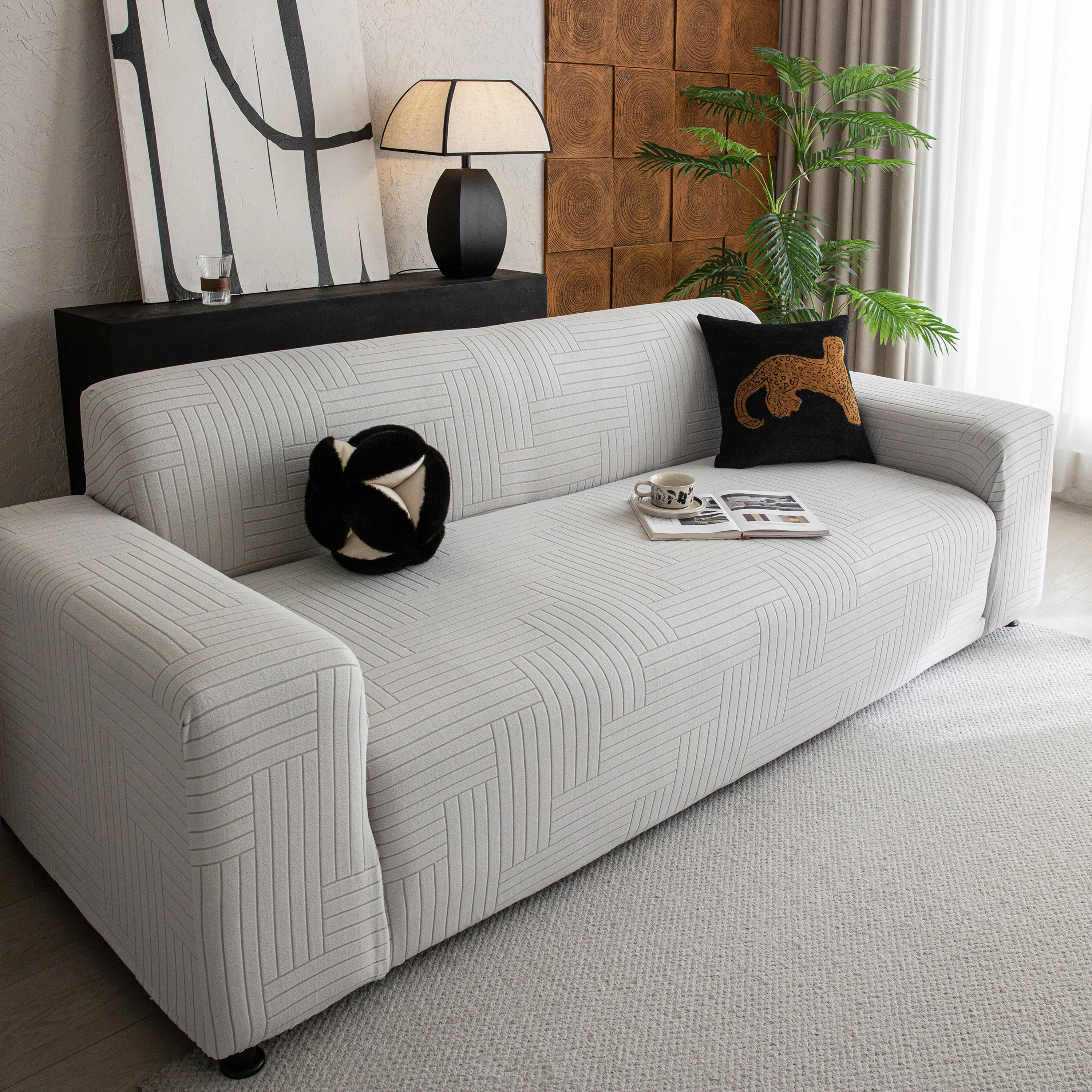 Modern Geometric Jacquard Spandex Slipcover, High Stretch Form Fitting Couch Cover - Image 5