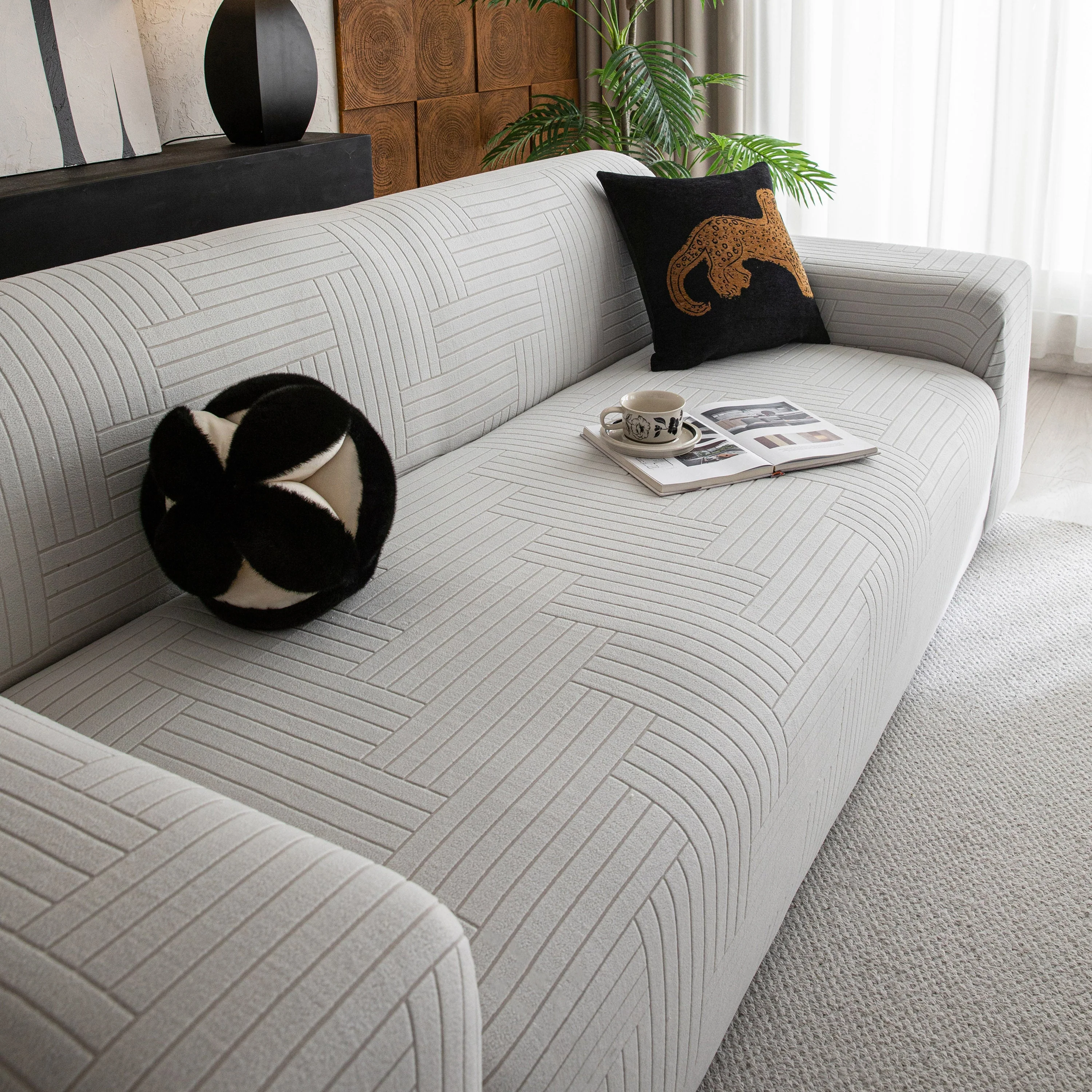 Modern Geometric Jacquard Spandex Slipcover, High Stretch Form Fitting Couch Cover - Image 6