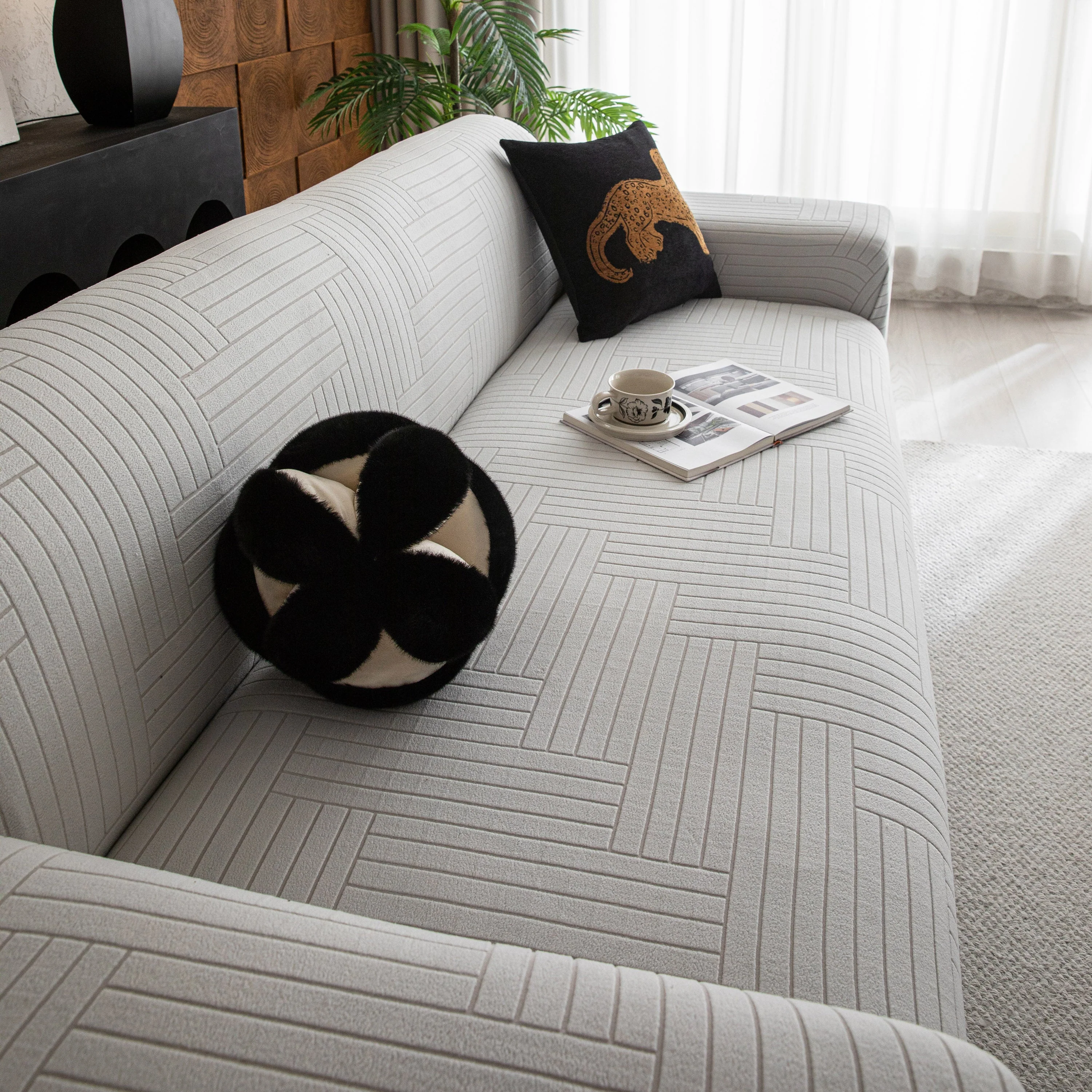 Modern Geometric Jacquard Spandex Slipcover, High Stretch Form Fitting Couch Cover - Image 7