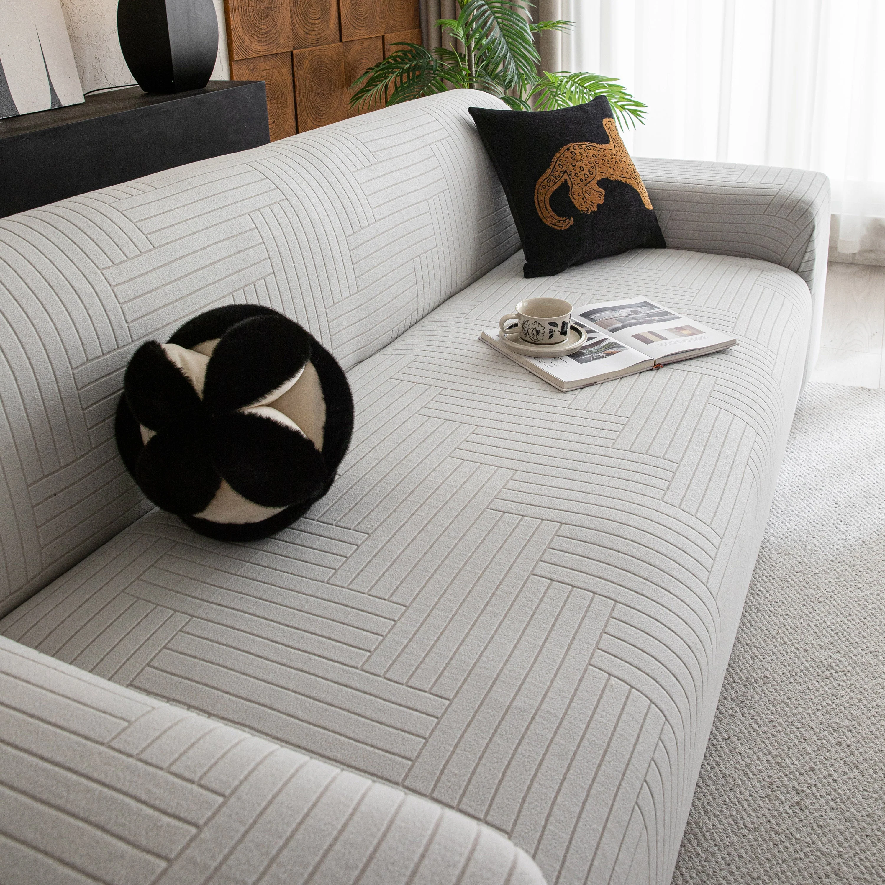 Modern Geometric Jacquard Spandex Slipcover, High Stretch Form Fitting Couch Cover - Image 8