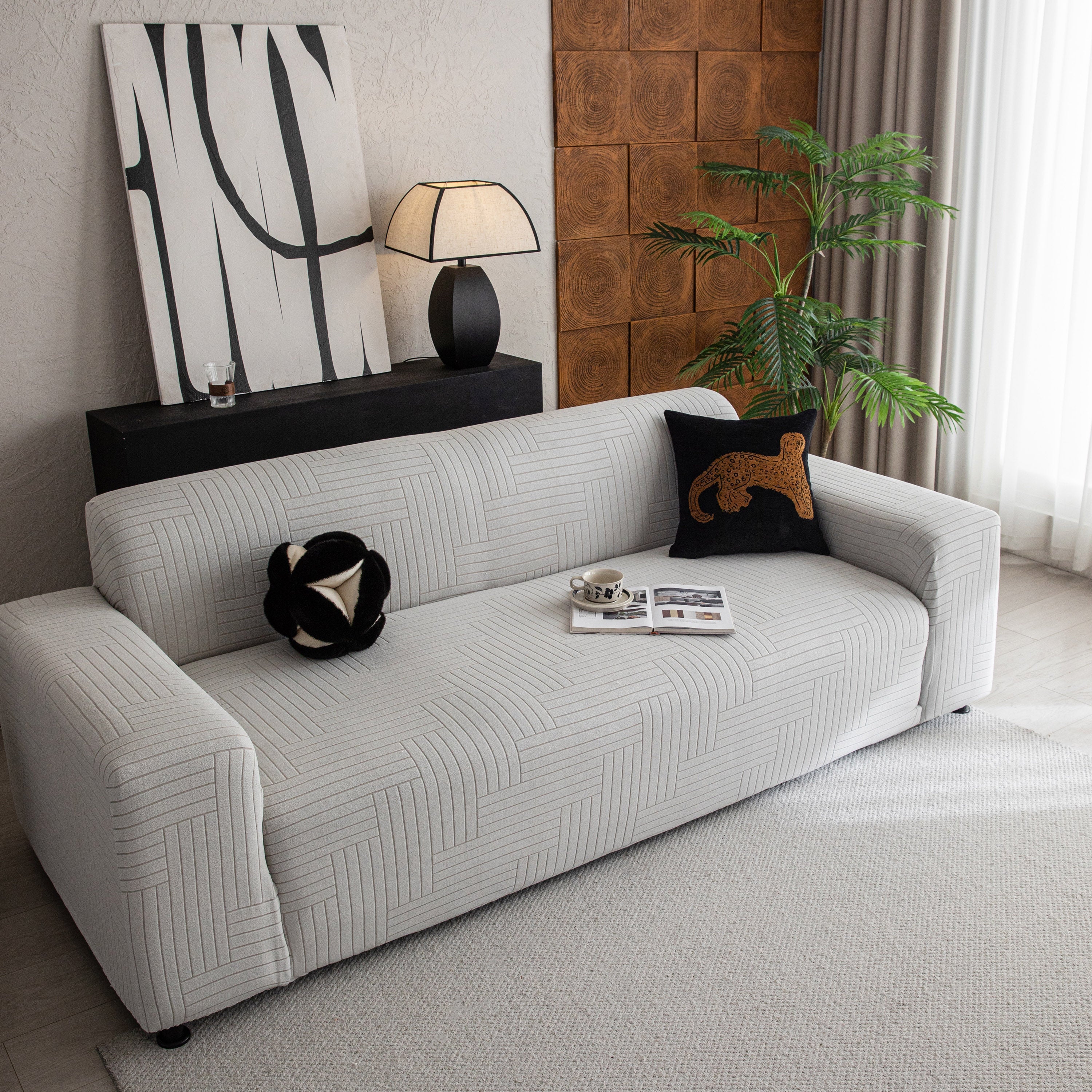Modern Geometric Jacquard Spandex Slipcover, High Stretch Form Fitting Couch Cover - Image 9