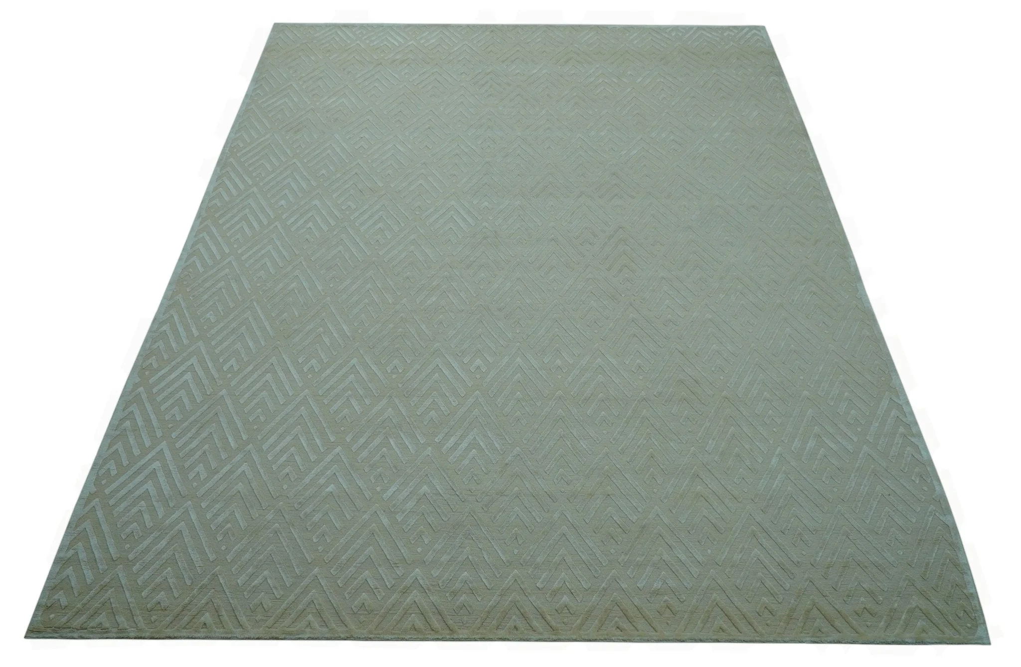 Modern Geometric Pattern Ivory And Beige Hand Knotted 9x12 Area Rug - Image 10