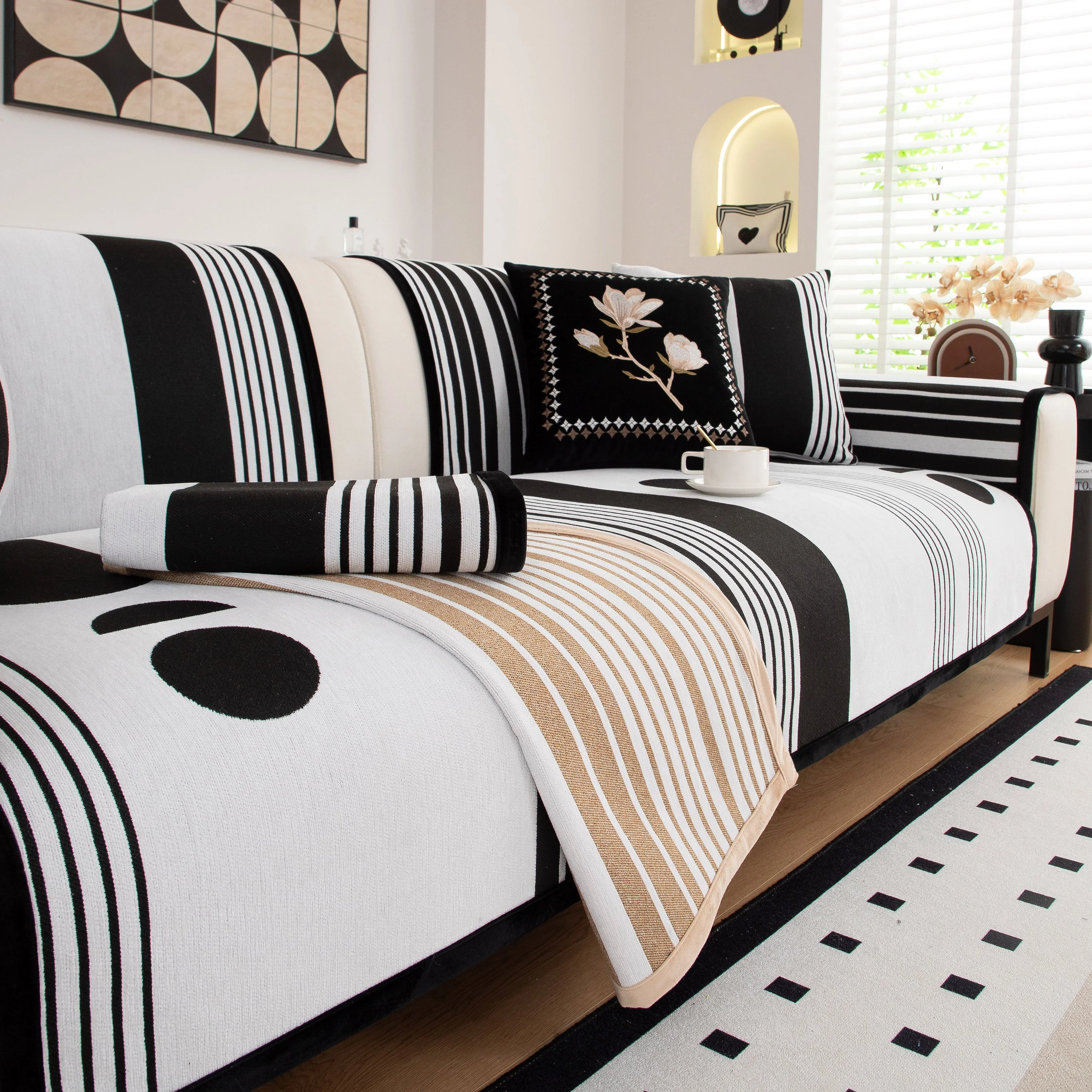 Modern Geometric Sofa Cover - Thick Woven, Pet Friendly, Stylish Couch Protector - Image 14