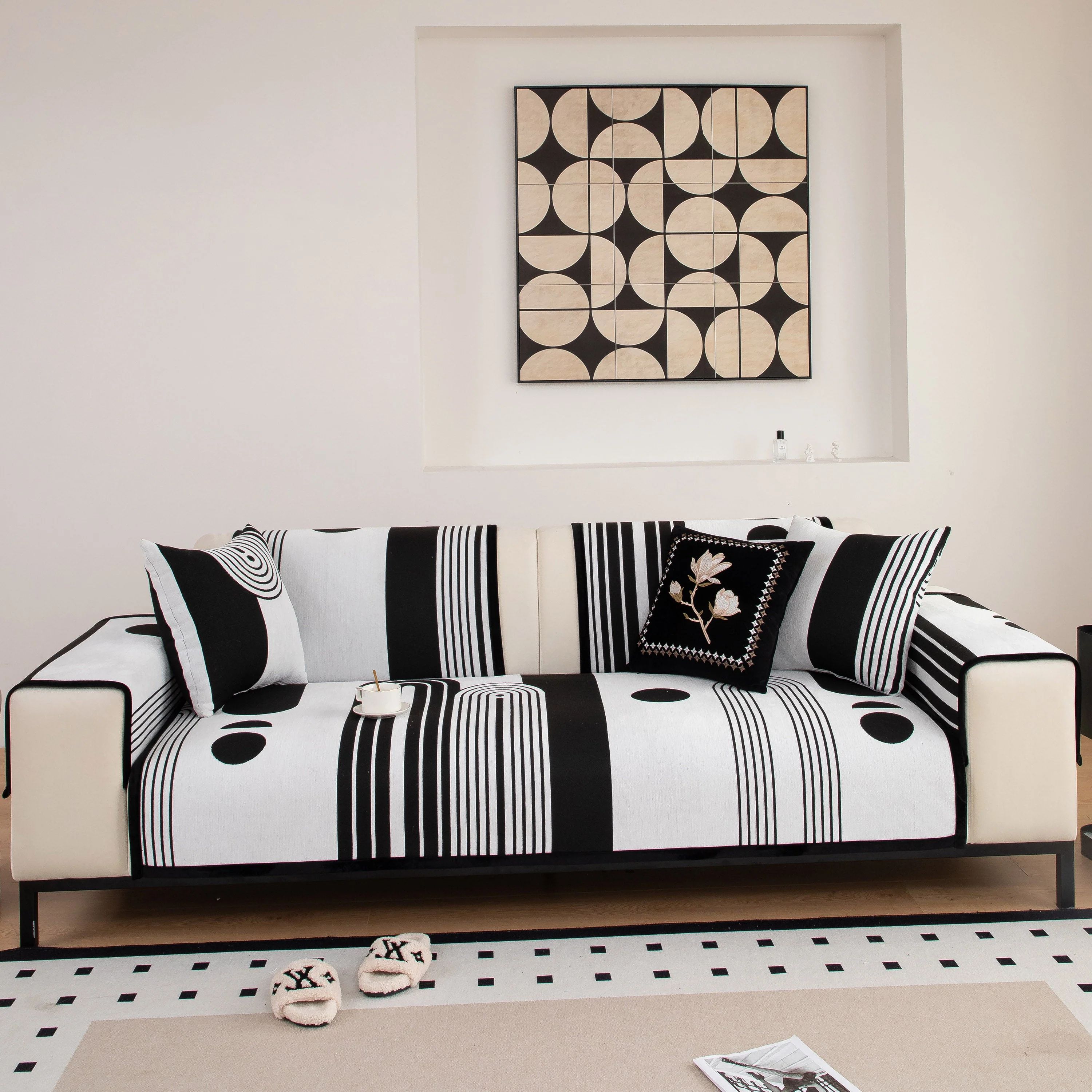 Modern Geometric Sofa Cover - Thick Woven, Pet Friendly, Stylish Couch Protector - Image 2