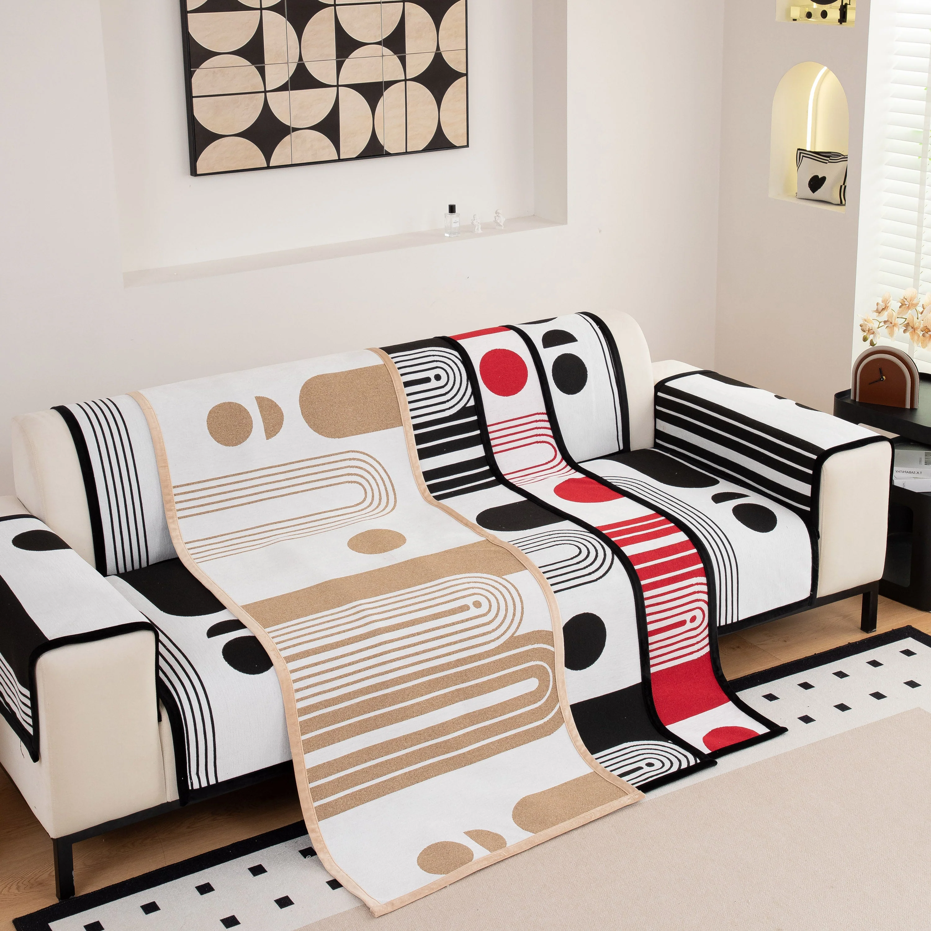 Modern Geometric Sofa Cover - Thick Woven, Pet Friendly, Stylish Couch Protector - Image 20